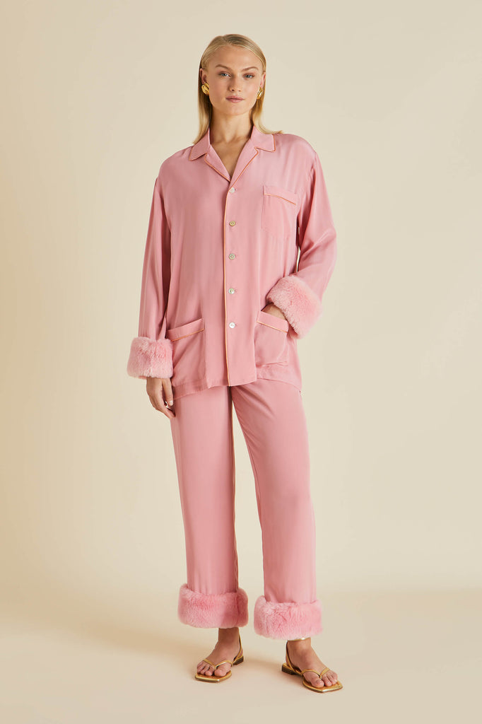 Fifi Pink Pajamas in Silk Crêpe de Chine