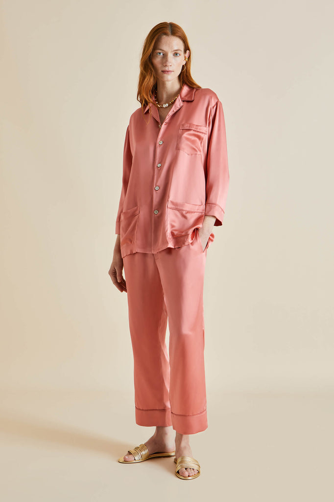 Fifi Rose Pink Silk Satin Pajamas