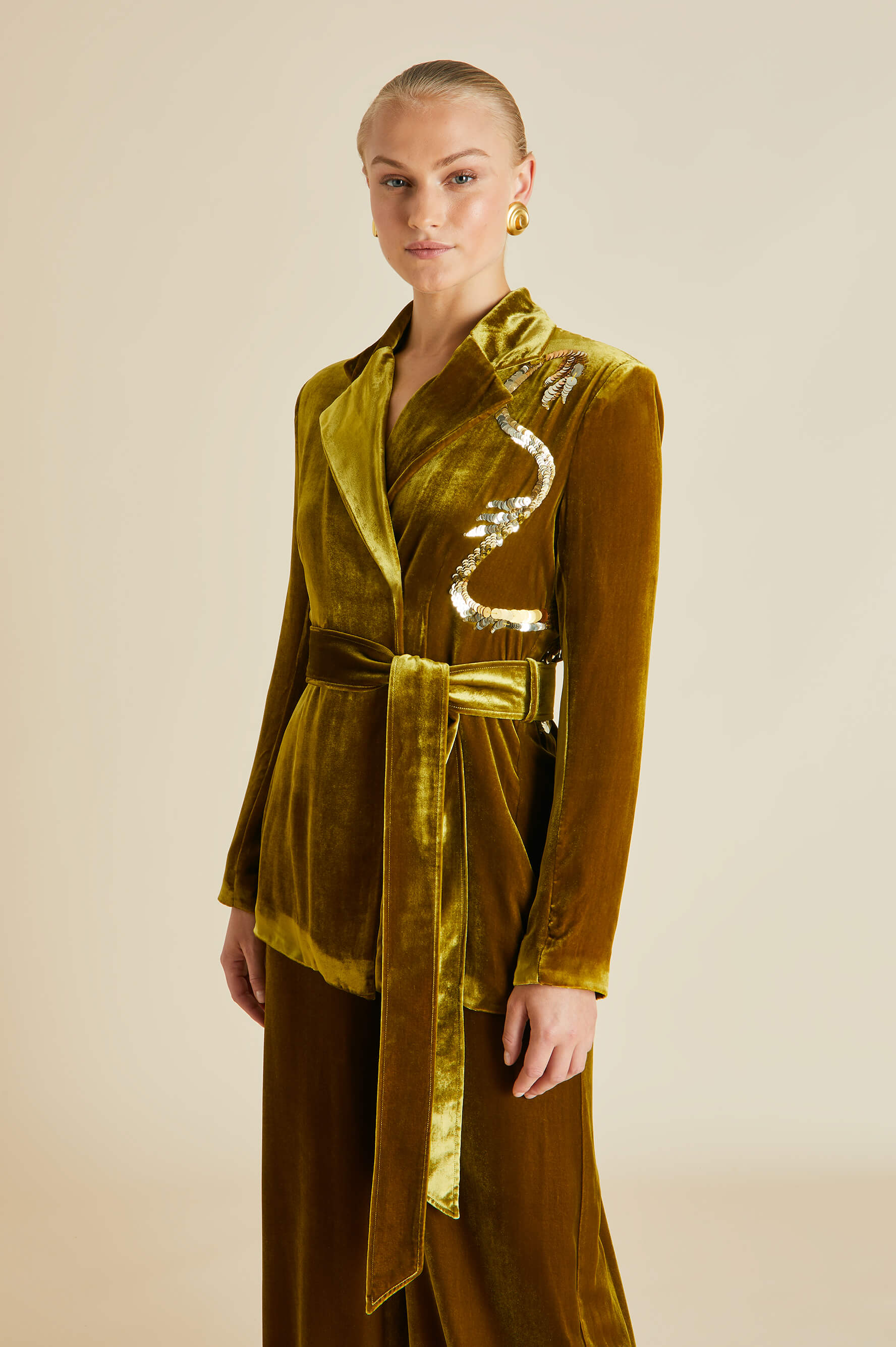 Jagger August Gold Embellished Pajamas in Silk Velvet