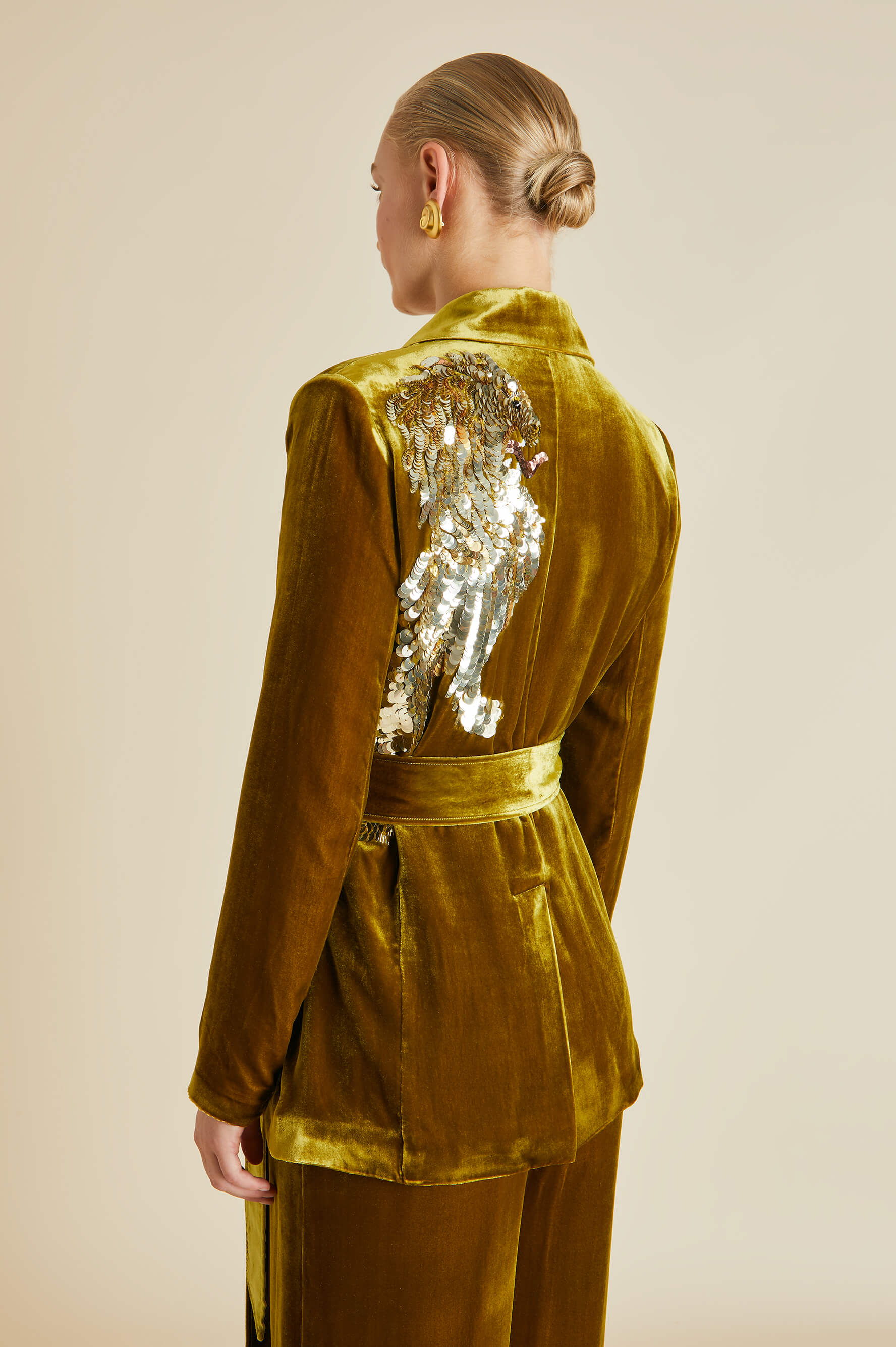 Jagger August Gold Embellished Pajamas in Silk Velvet