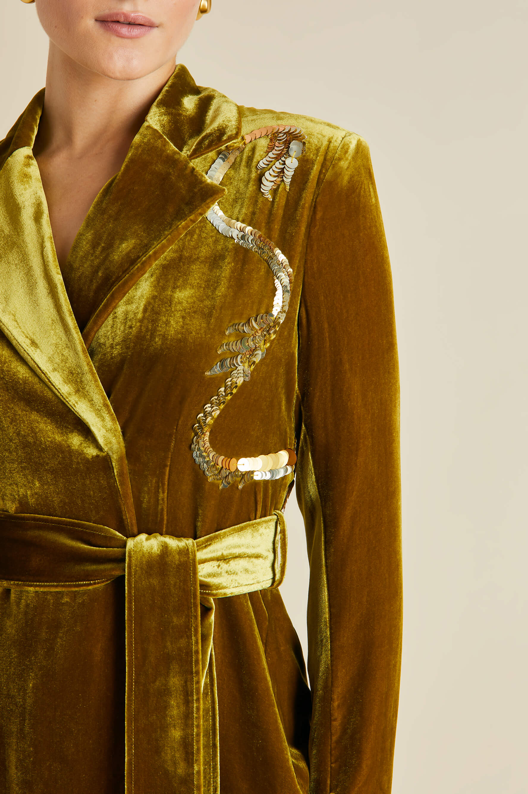 Jagger August Gold Embellished Pajamas in Silk Velvet