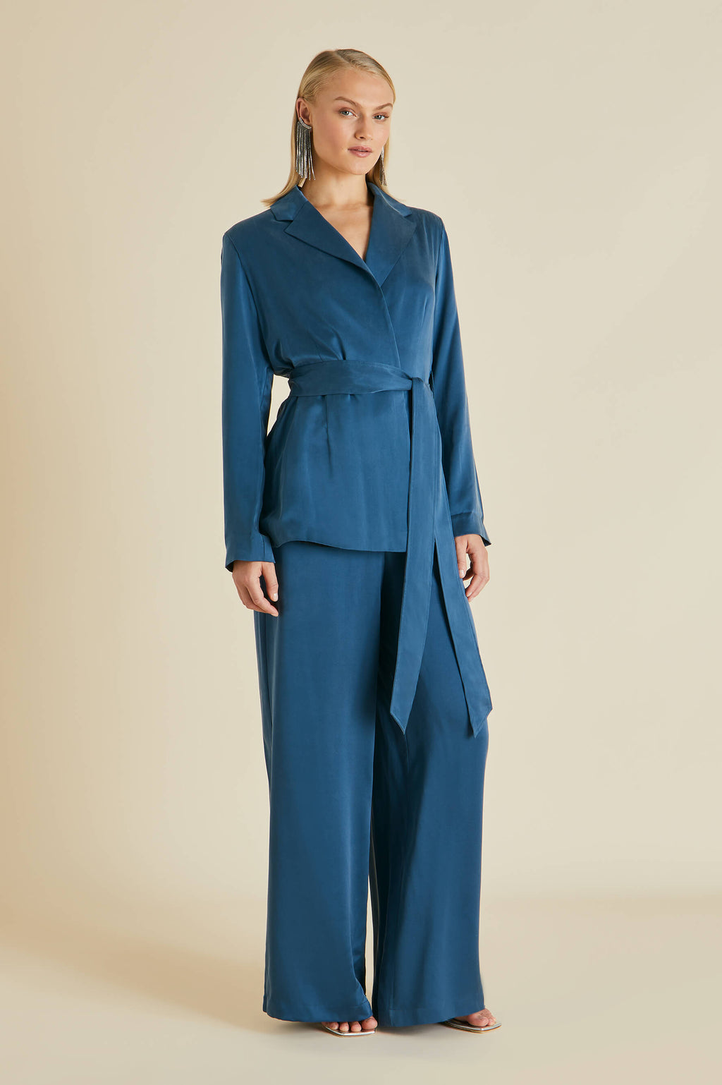 Olivia von Halle  Coco Steel Blue Silk Velvet Pajamas