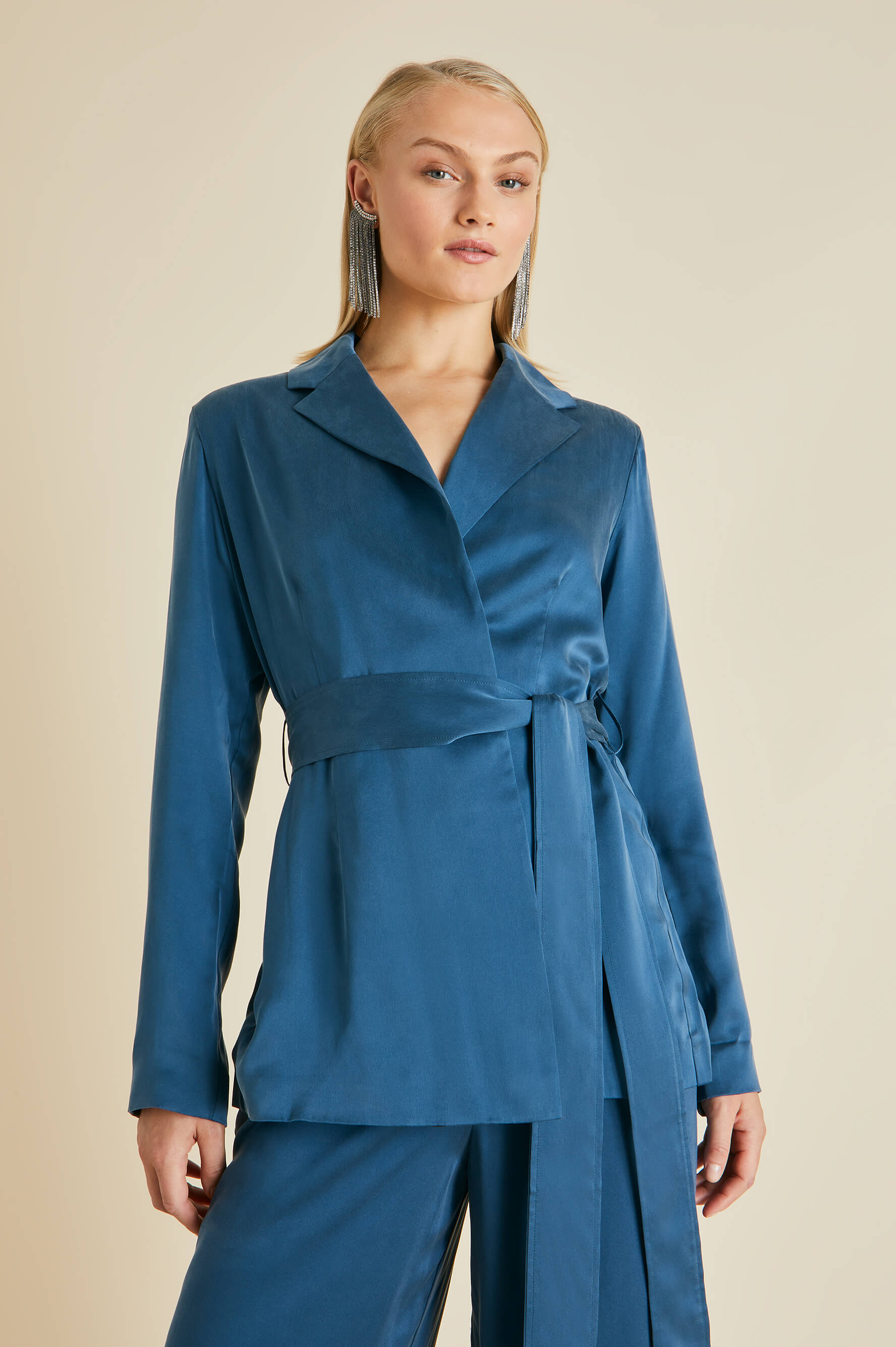 Jagger Steel Blue Pajamas in Sandwashed Silk