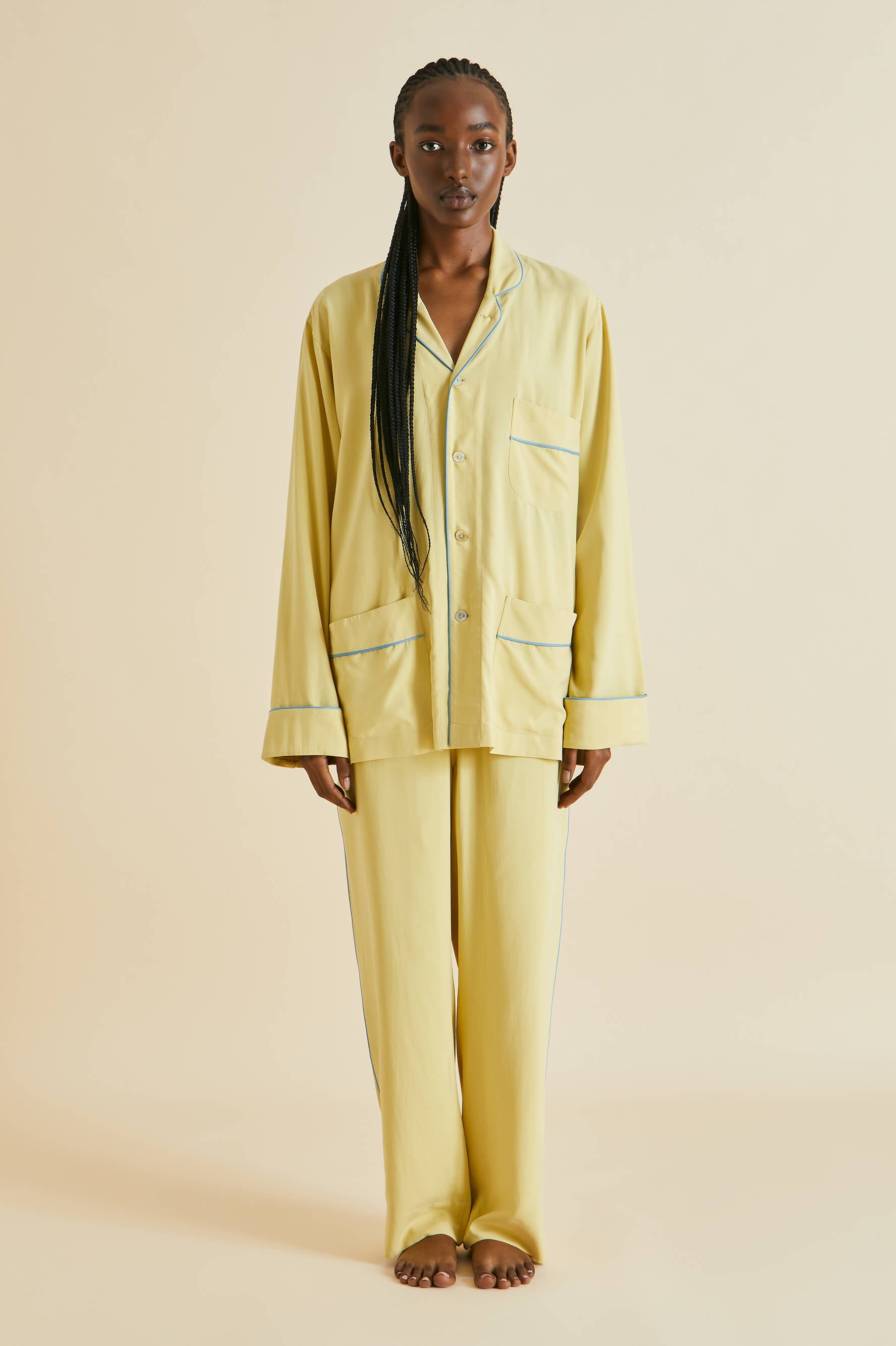 Laurent Yellow Pajamas in Sandwashed Silk