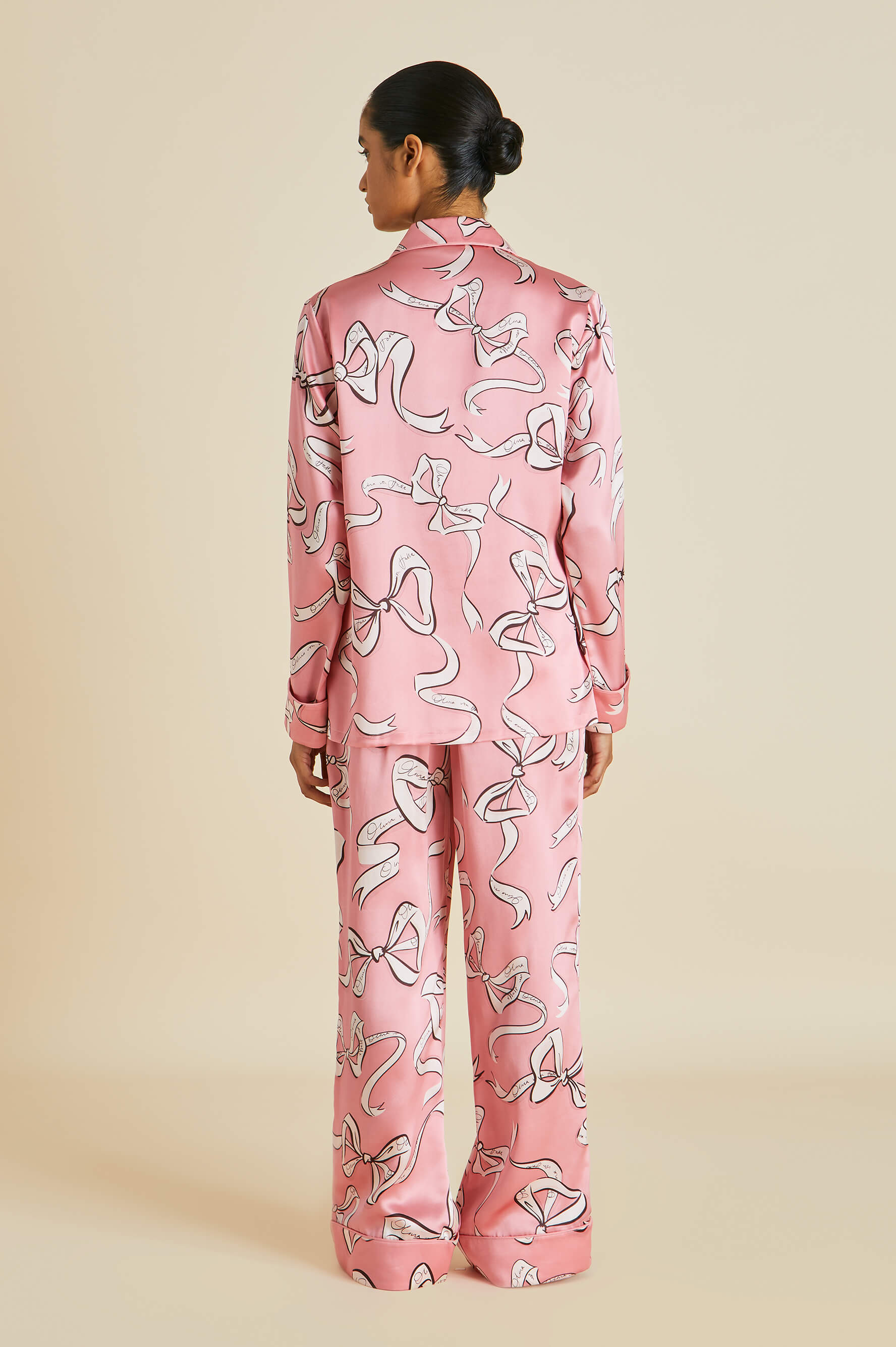 Olivia von Halle  Alba Aileas Pink Bow Silk Satin Pajamas