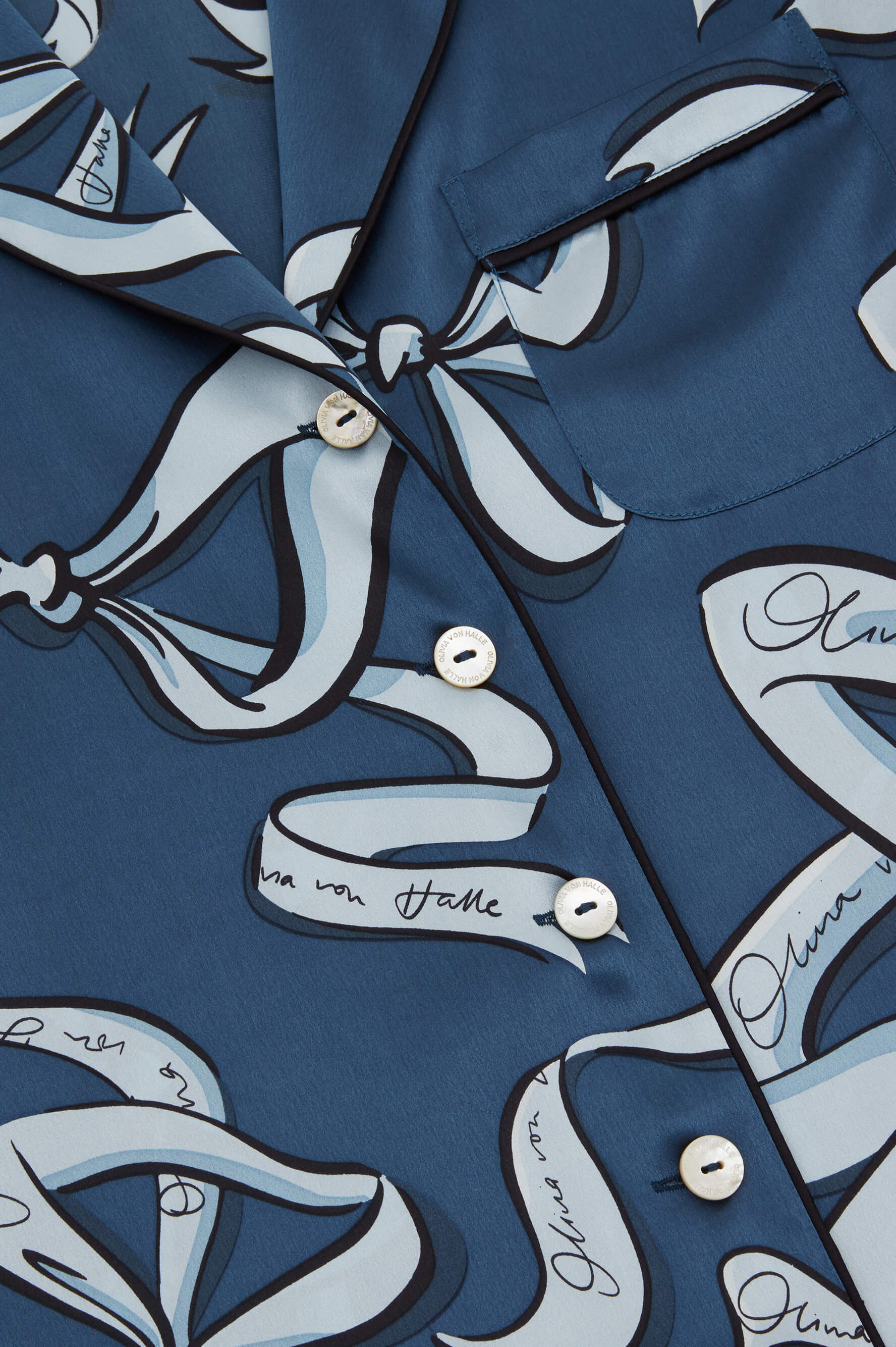 Lila Arran Blue Bow Silk Satin Pajamas