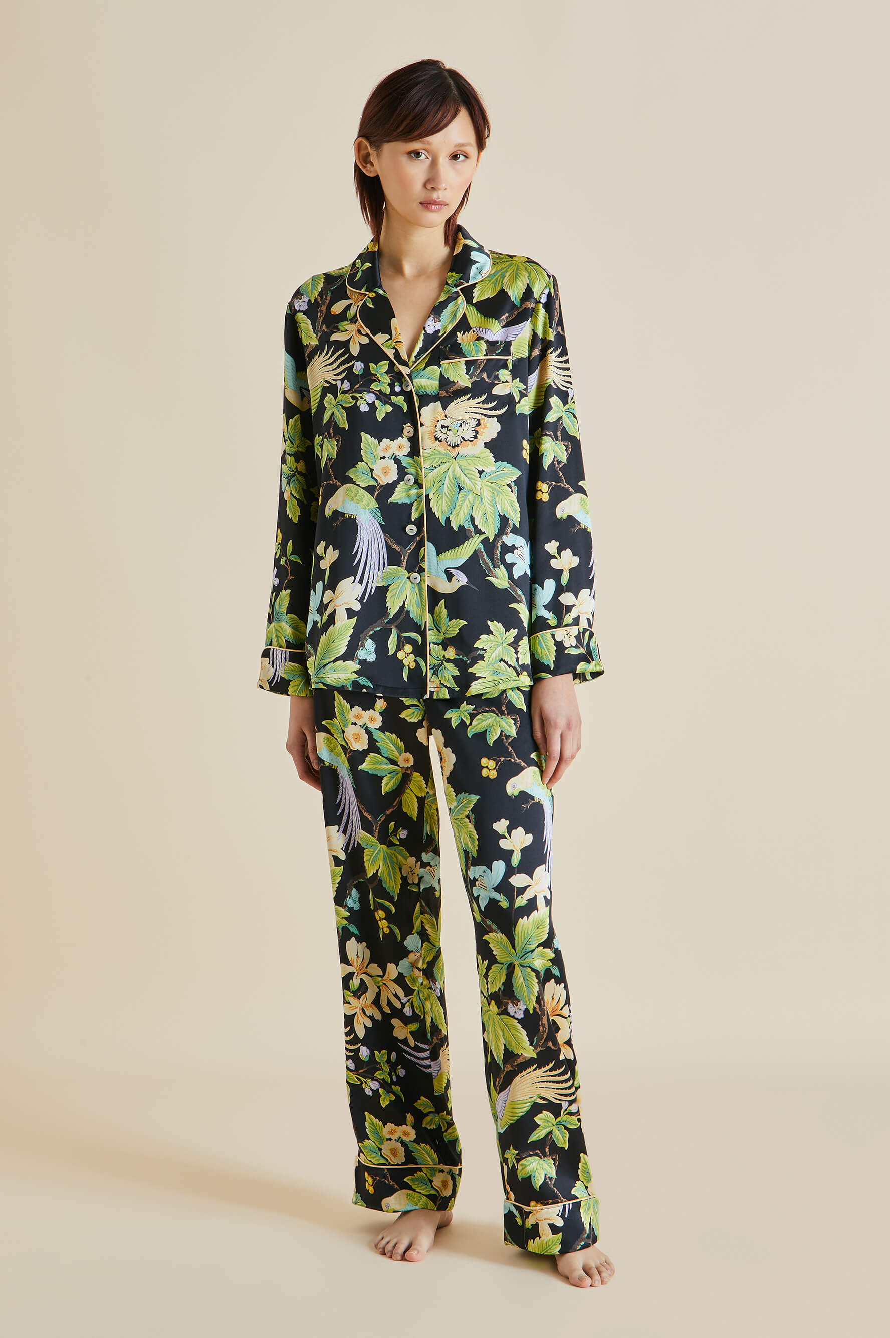 Lila Alkonist Black Floral Silk Satin Pajamas