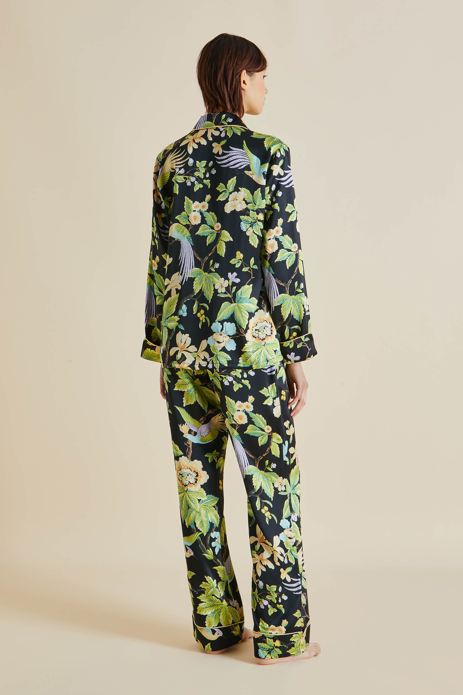 Lila Alkonist Black Floral Silk Satin Pajamas