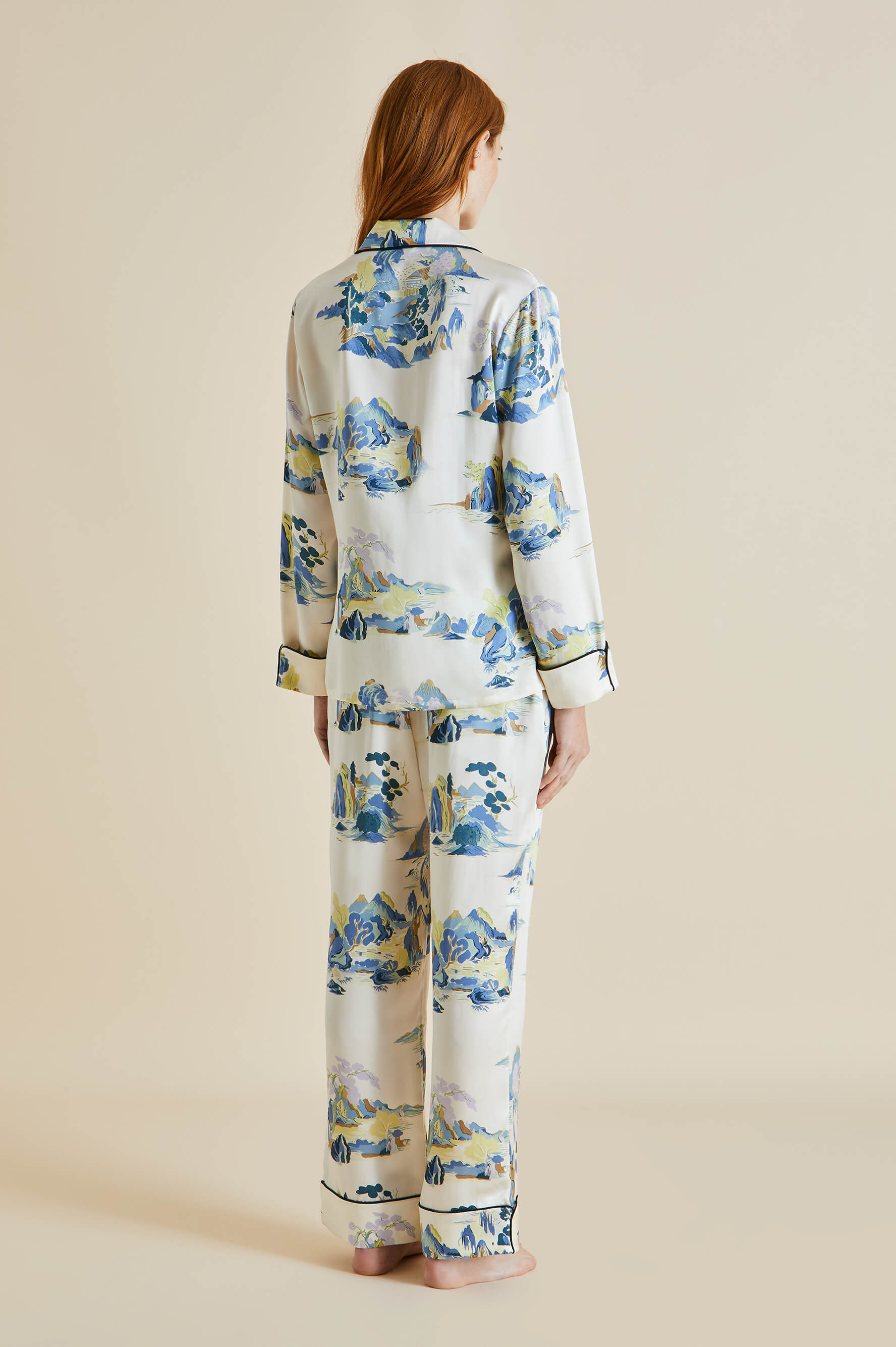 Lila Paradise Cream Mountainscape Silk Satin Pajamas
