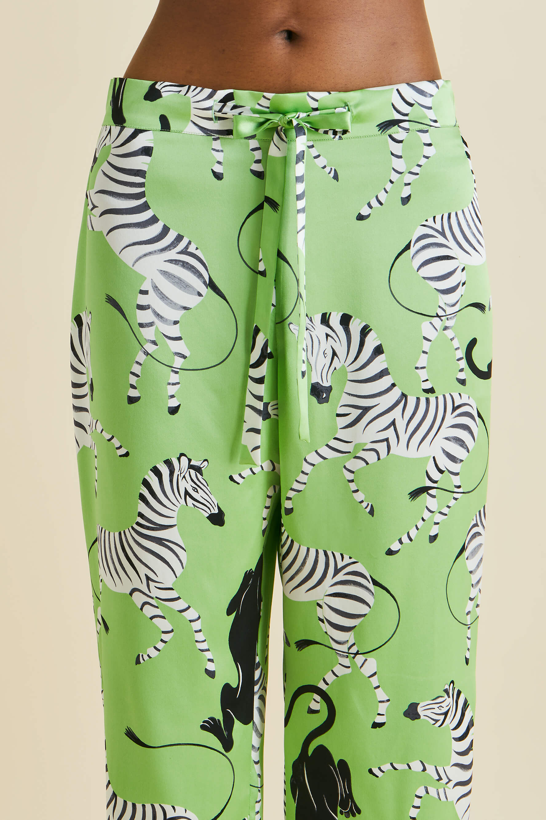 Lila Deneuve Green Zebra Silk Satin pajamas