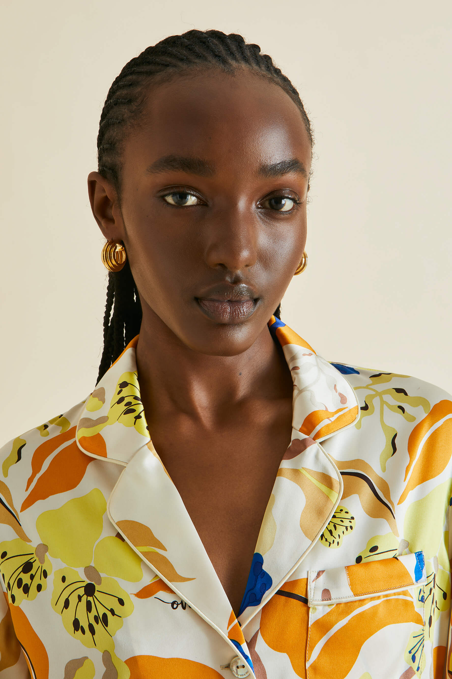 Lila Feliu Cream Floral Silk Satin pajamas