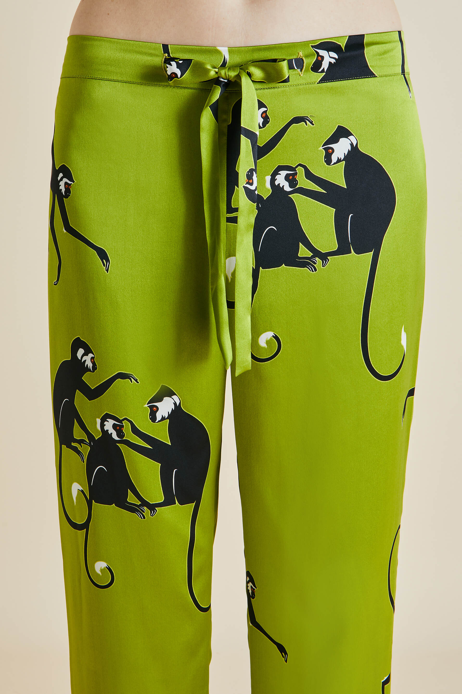 Lila Mangabey Green Monkey Silk Satin Pajamas