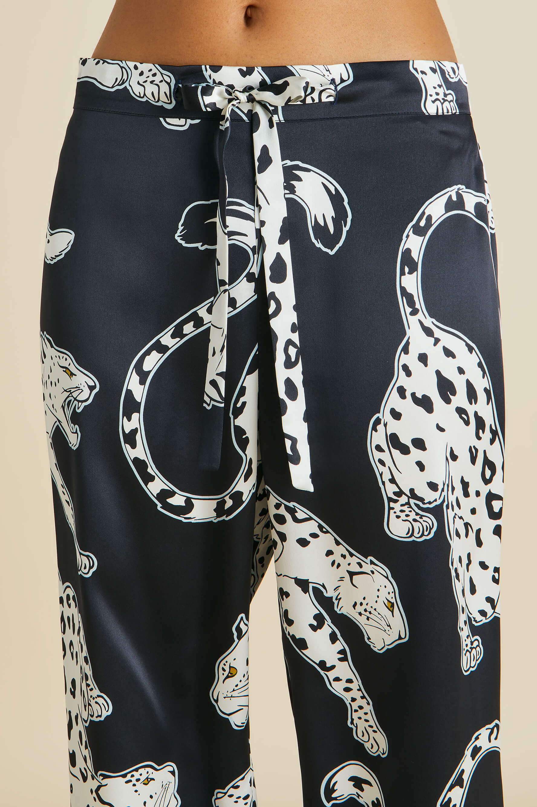 Lila Isla Black Leopard Silk Satin Pajamas