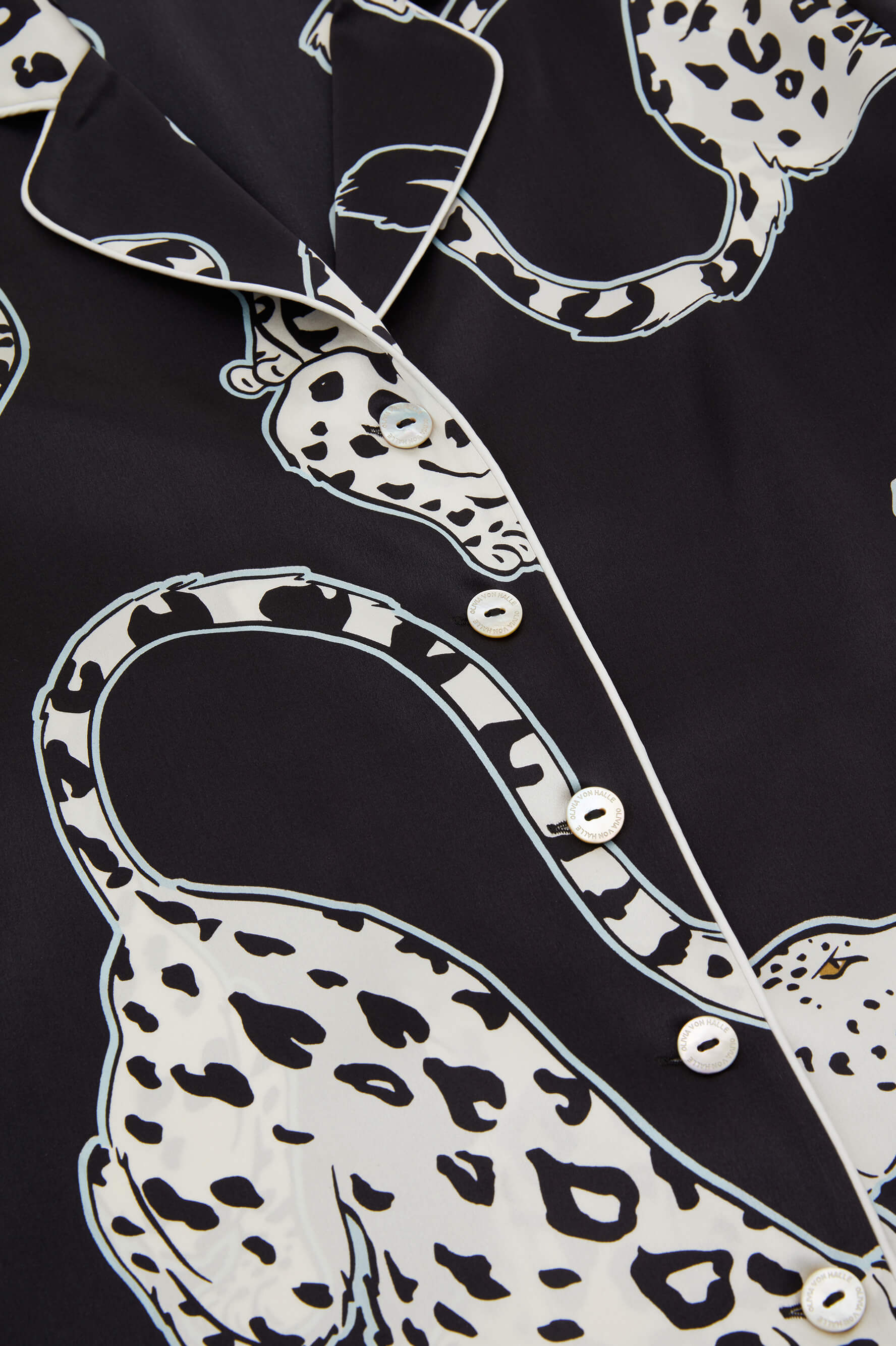 Lila Isla Black Leopard Pajamas in Silk Satin