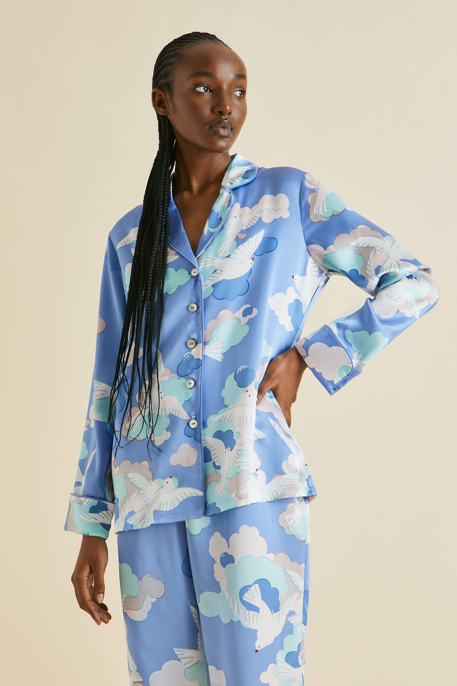 Lila Juliette Blue Dove Silk Satin pajamas