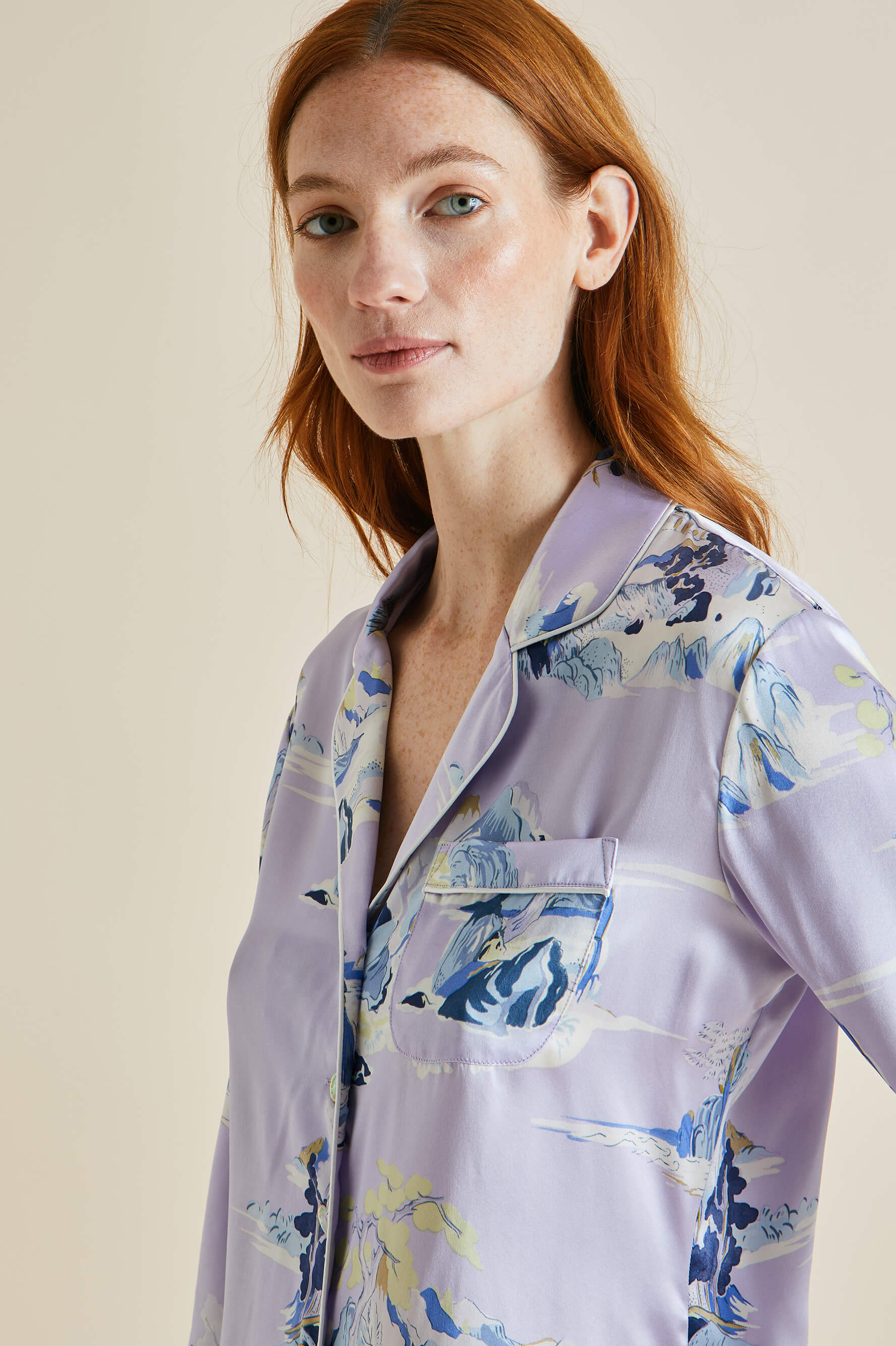 Lila Verandah Lilac Mountainscape Silk Satin Pajamas