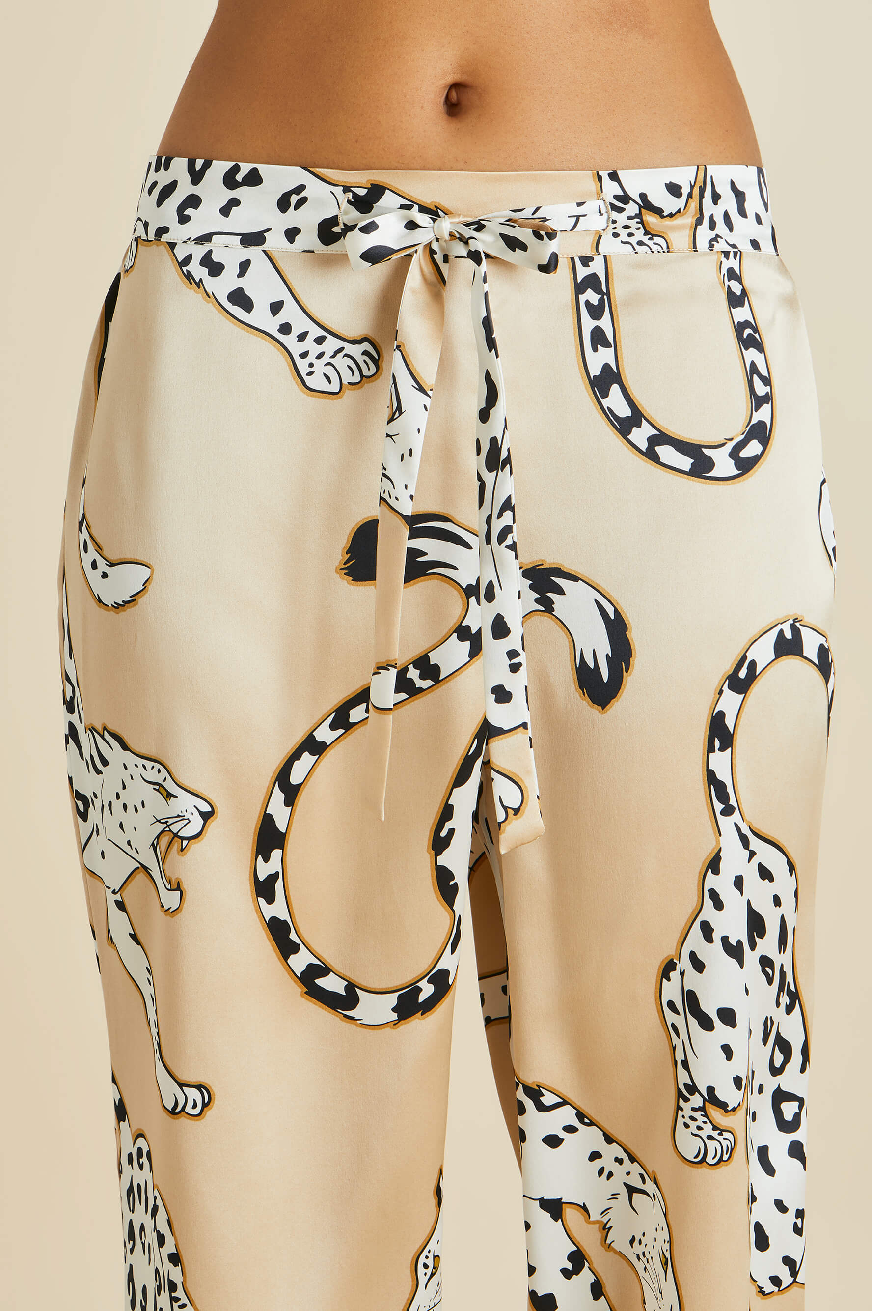 Lila Muir Beige Leopard Pajamas in Silk Satin