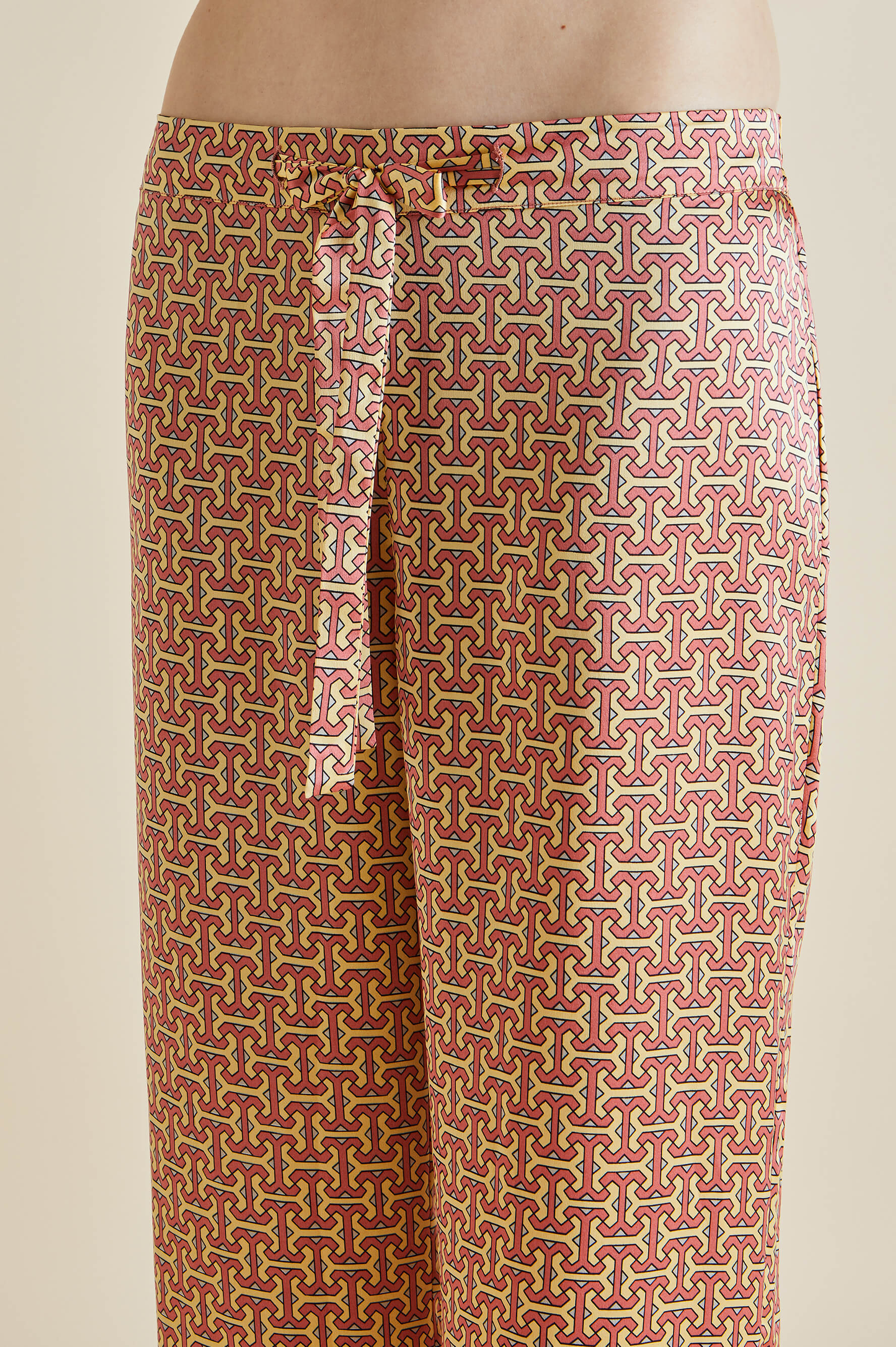 Lila Hibiscus Rose Geometric Silk Satin Pajamas