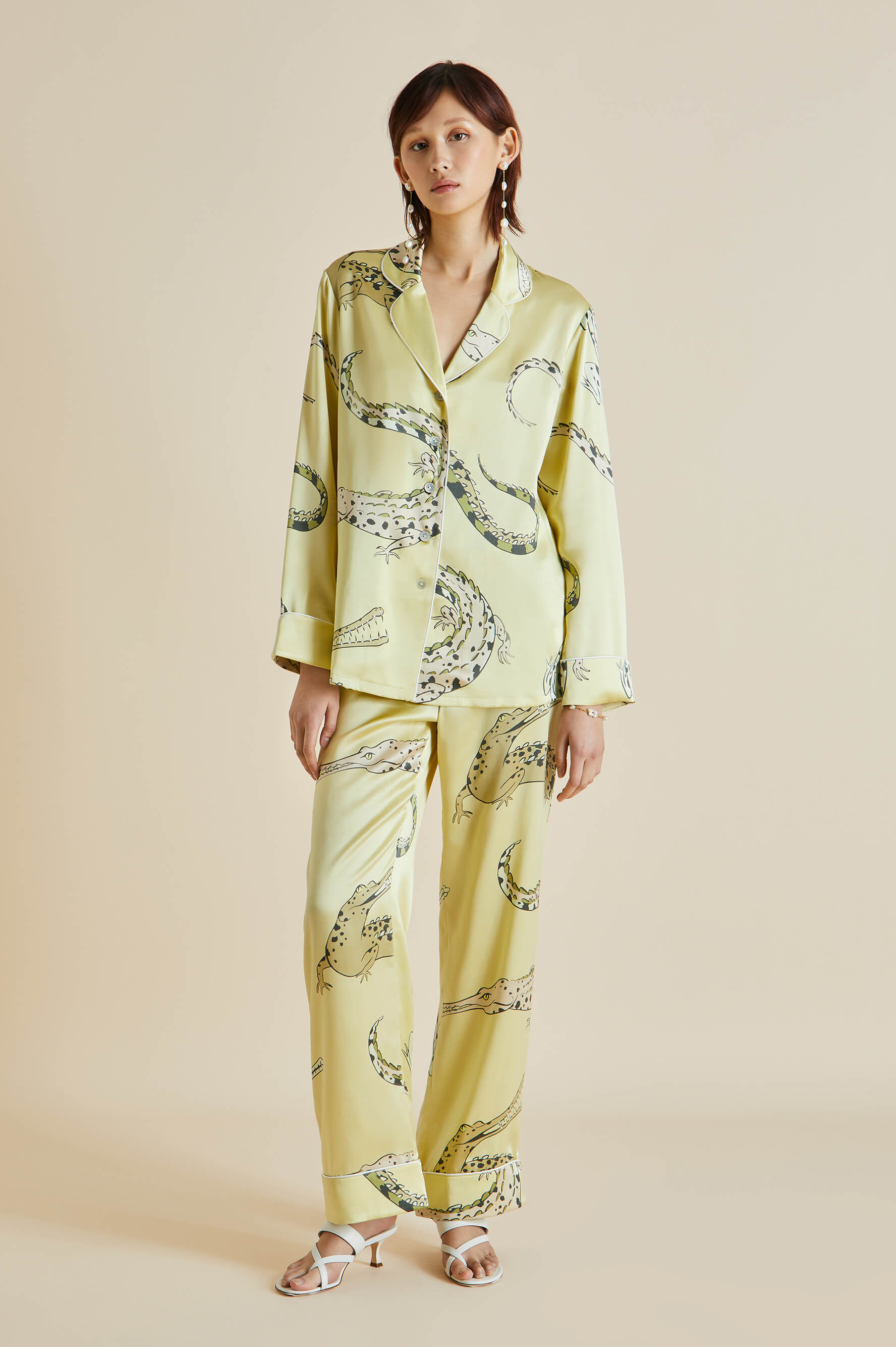 Lila Emperor Yellow Crocodile Silk Satin Pajamas