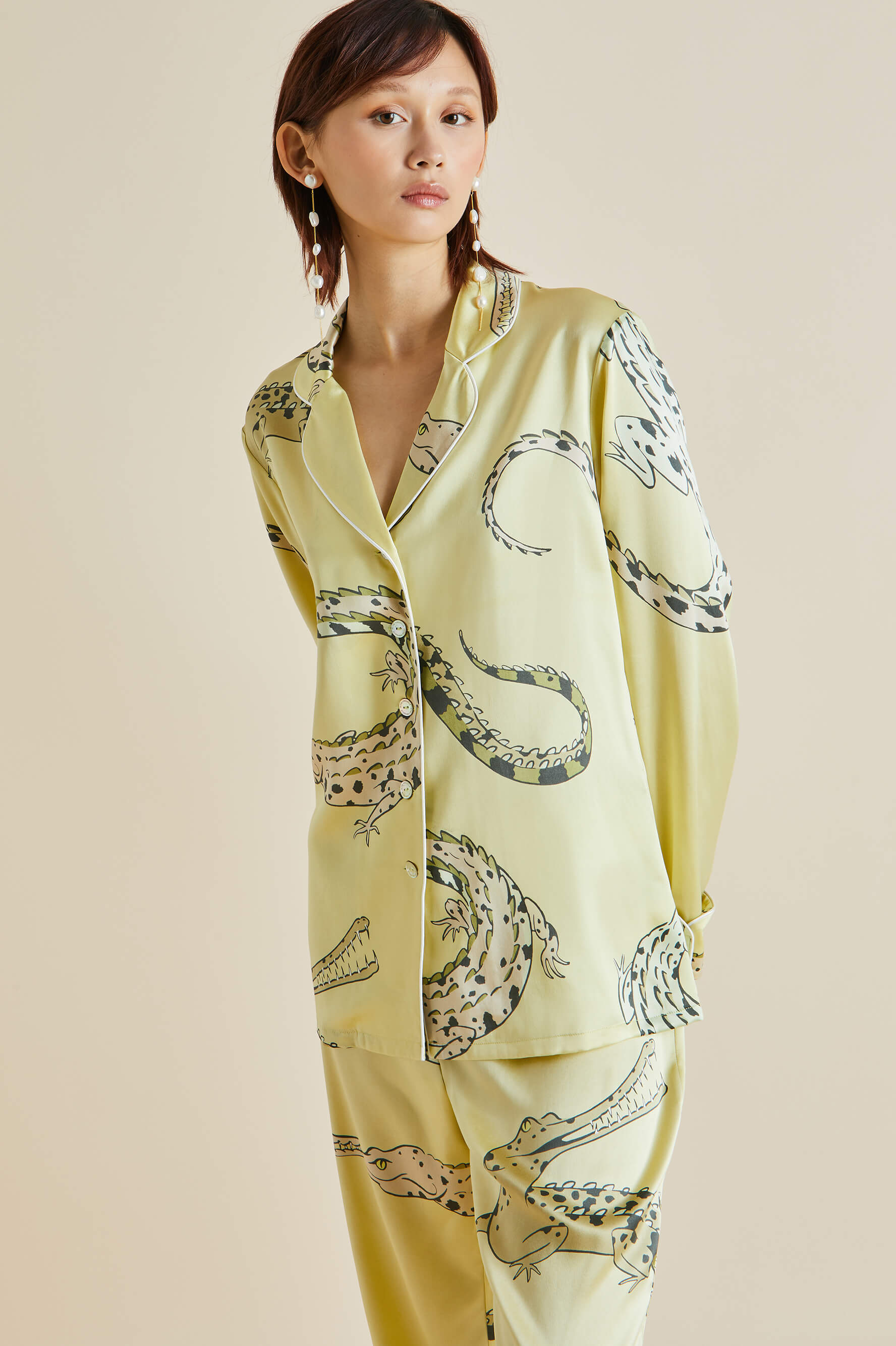 Lila Emperor Yellow Crocodile Silk Satin Pajamas