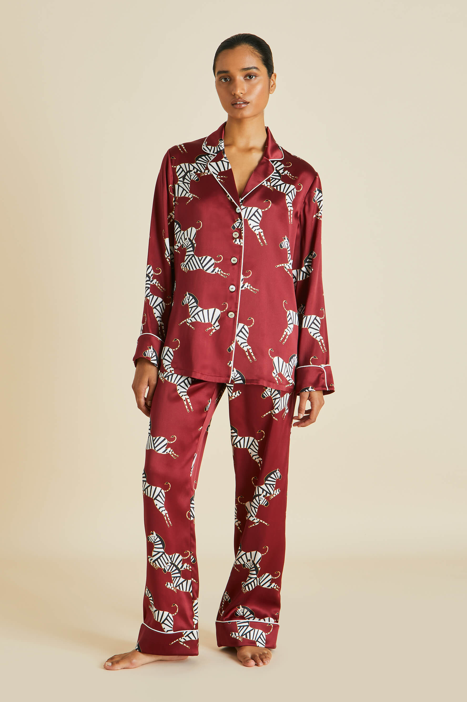 lila red zebra silk pajamas