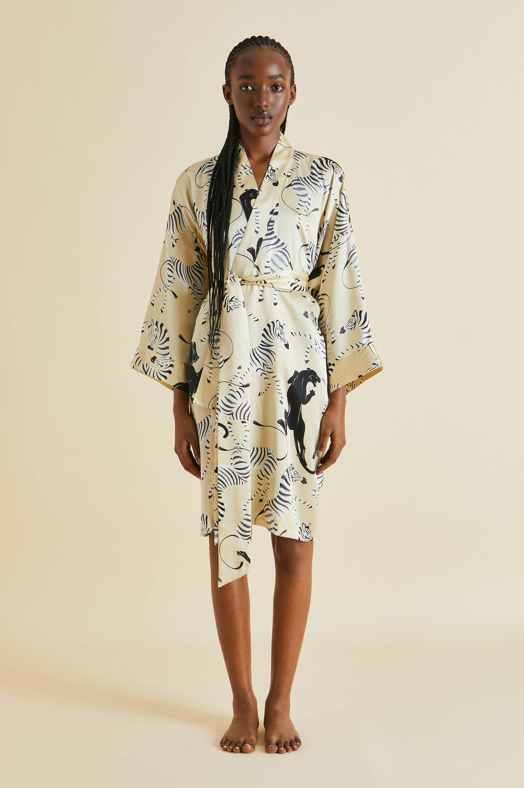 Mimi Demy Cream Zebra Silk Satin Robe