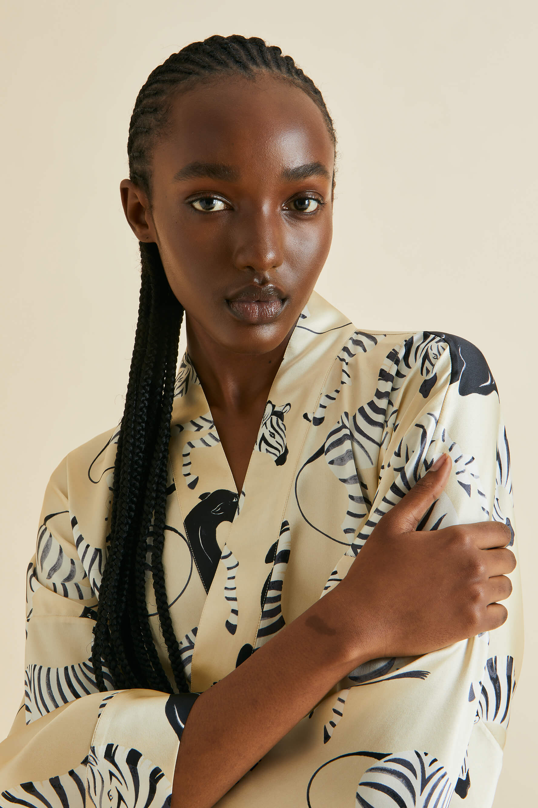 Mimi Demy Cream Zebra Silk Satin Robe
