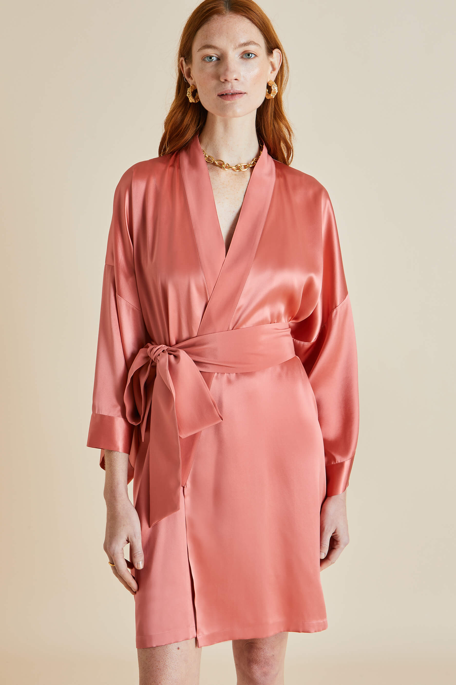 Mimi Rose Pink Silk Satin Robe