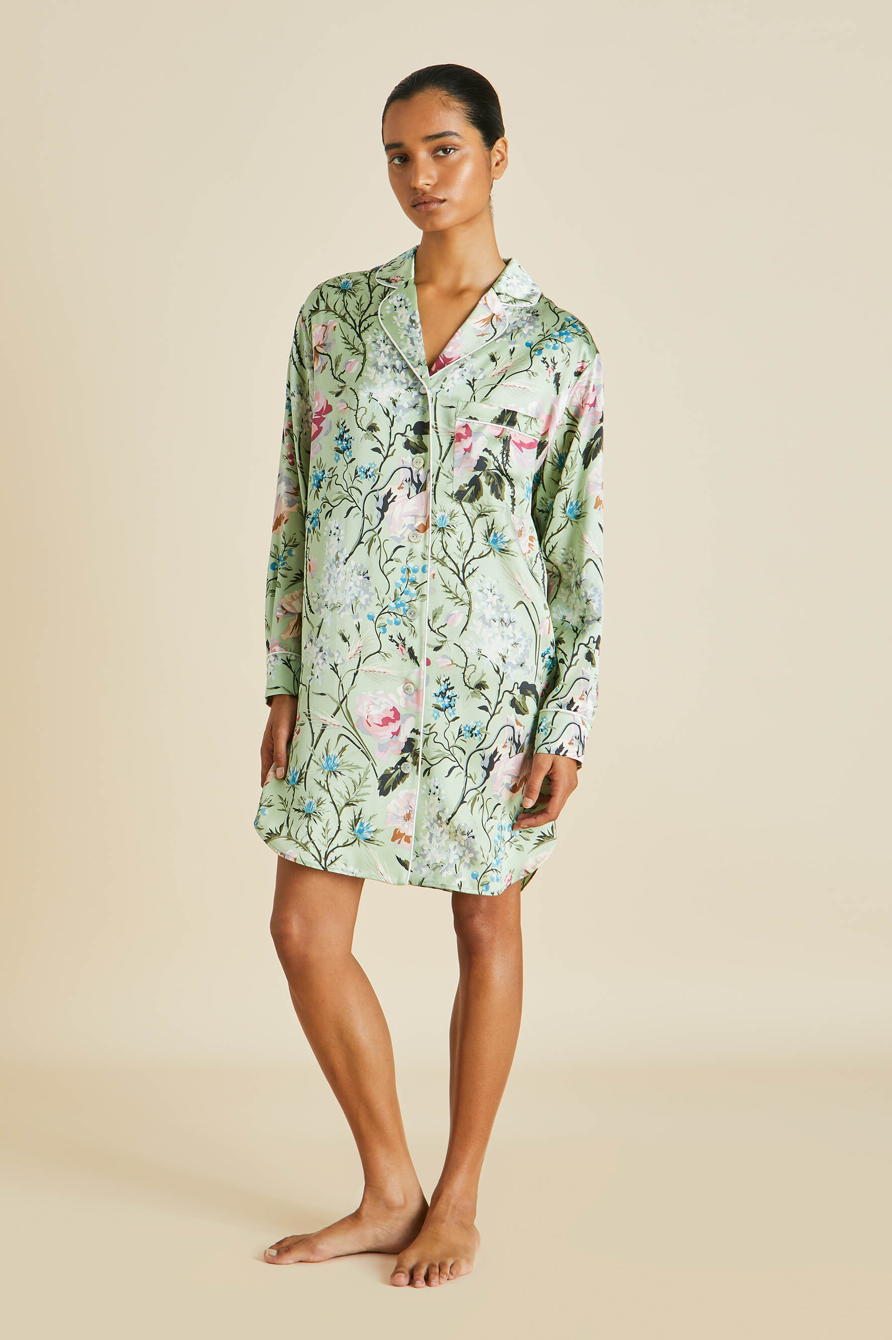 poppy green floral silk nightshirt