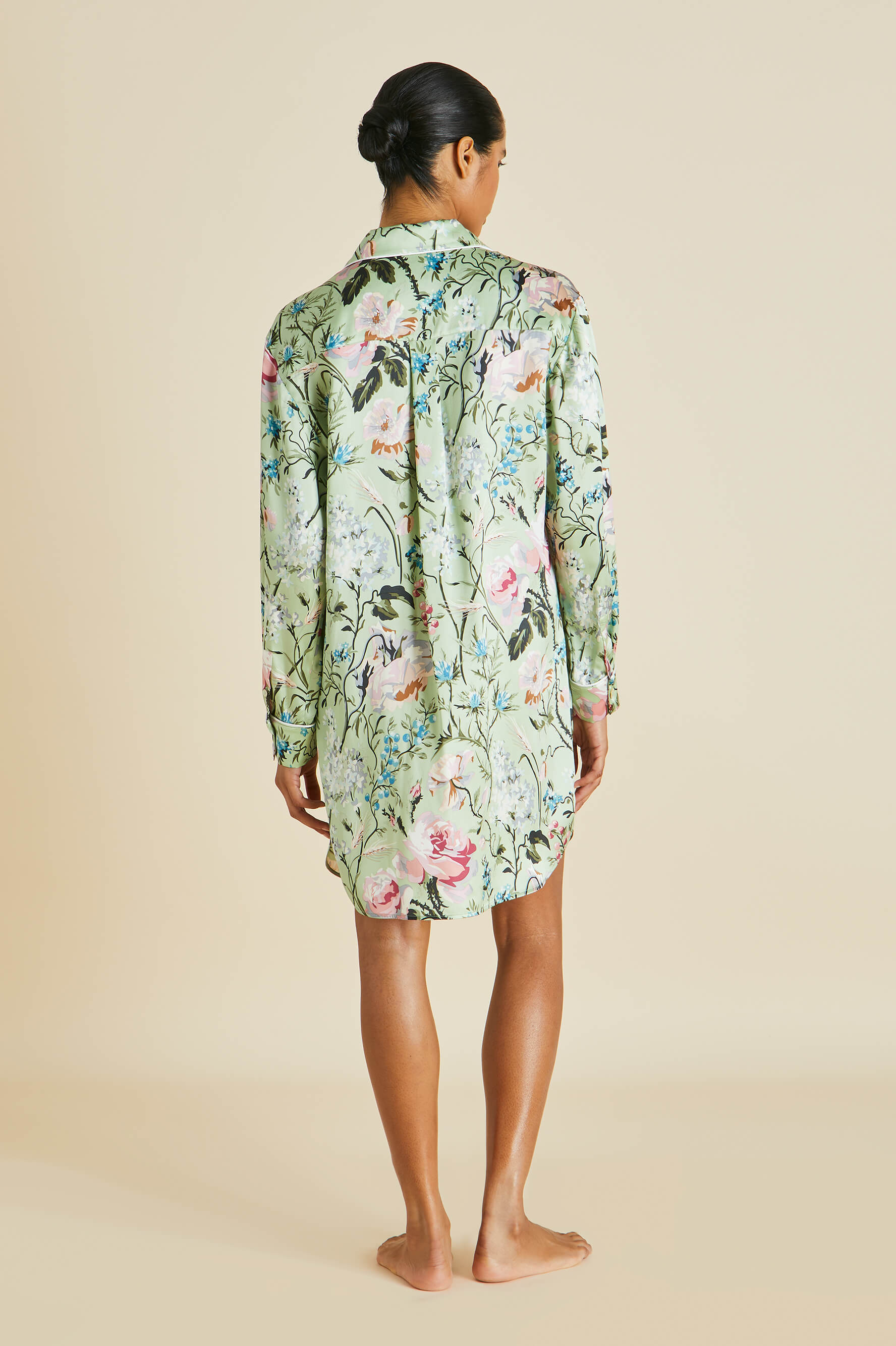 Poppy Effie Green Floral Nightshirt in Silk Satin