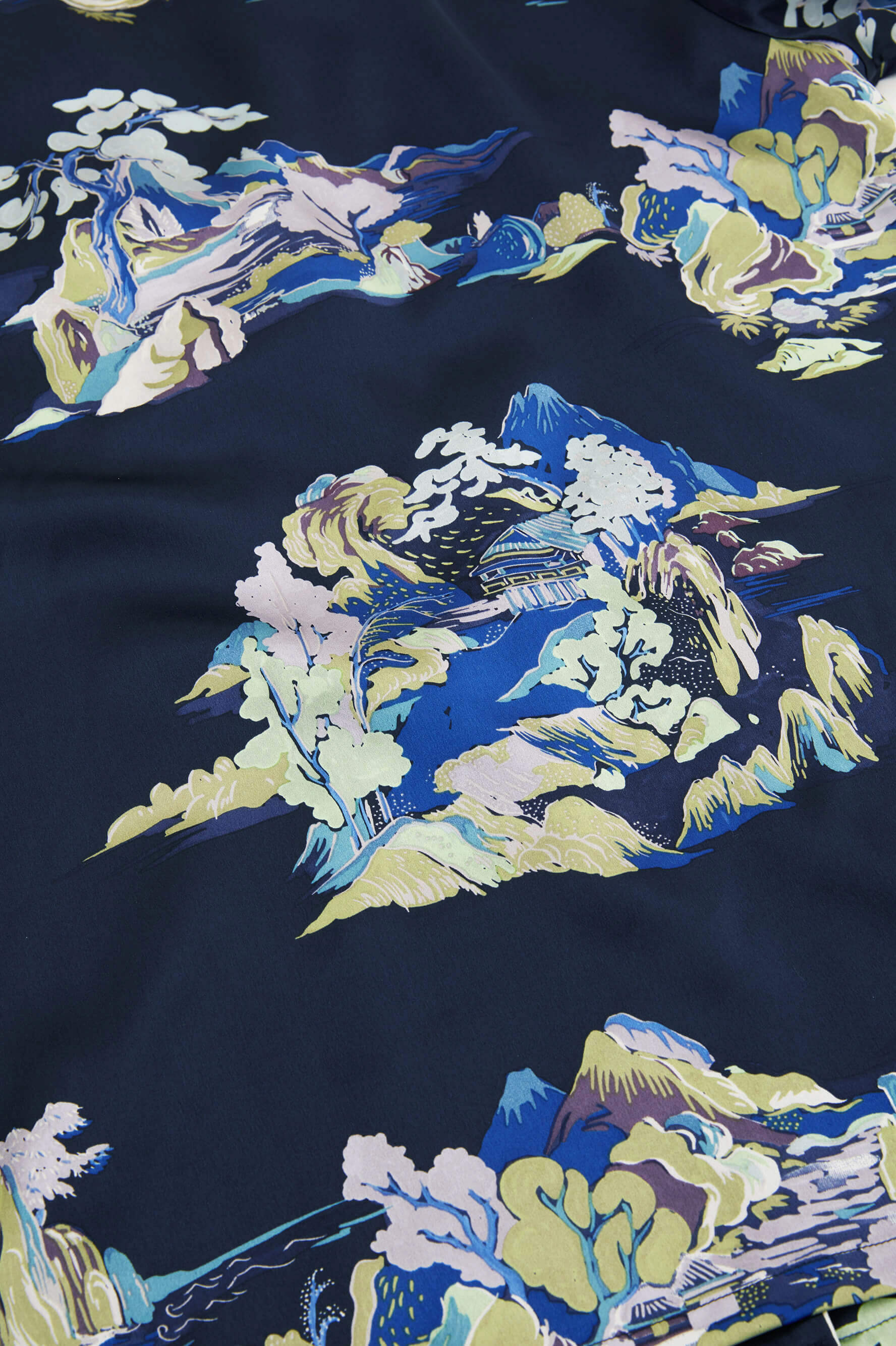 Poppy Voyage Navy Mountainscape Silk Satin Nightshirt