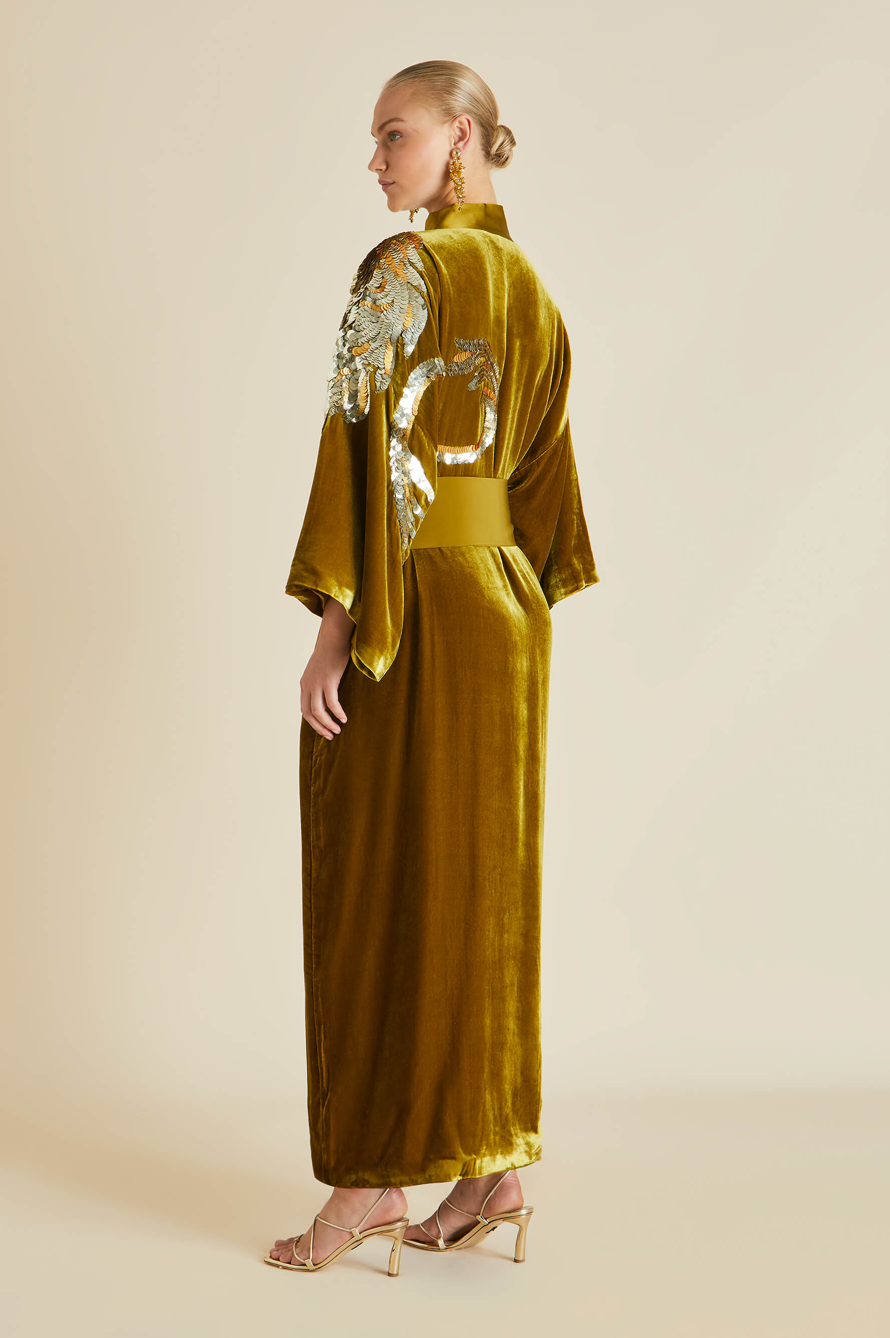 Queenie August Gold Embellished Silk Velvet Robe