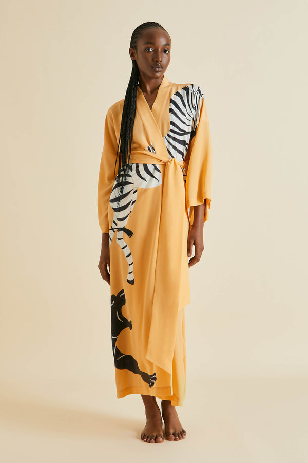 Queenie Godard Orange Zebra Silk Crêpe de Chine Robe