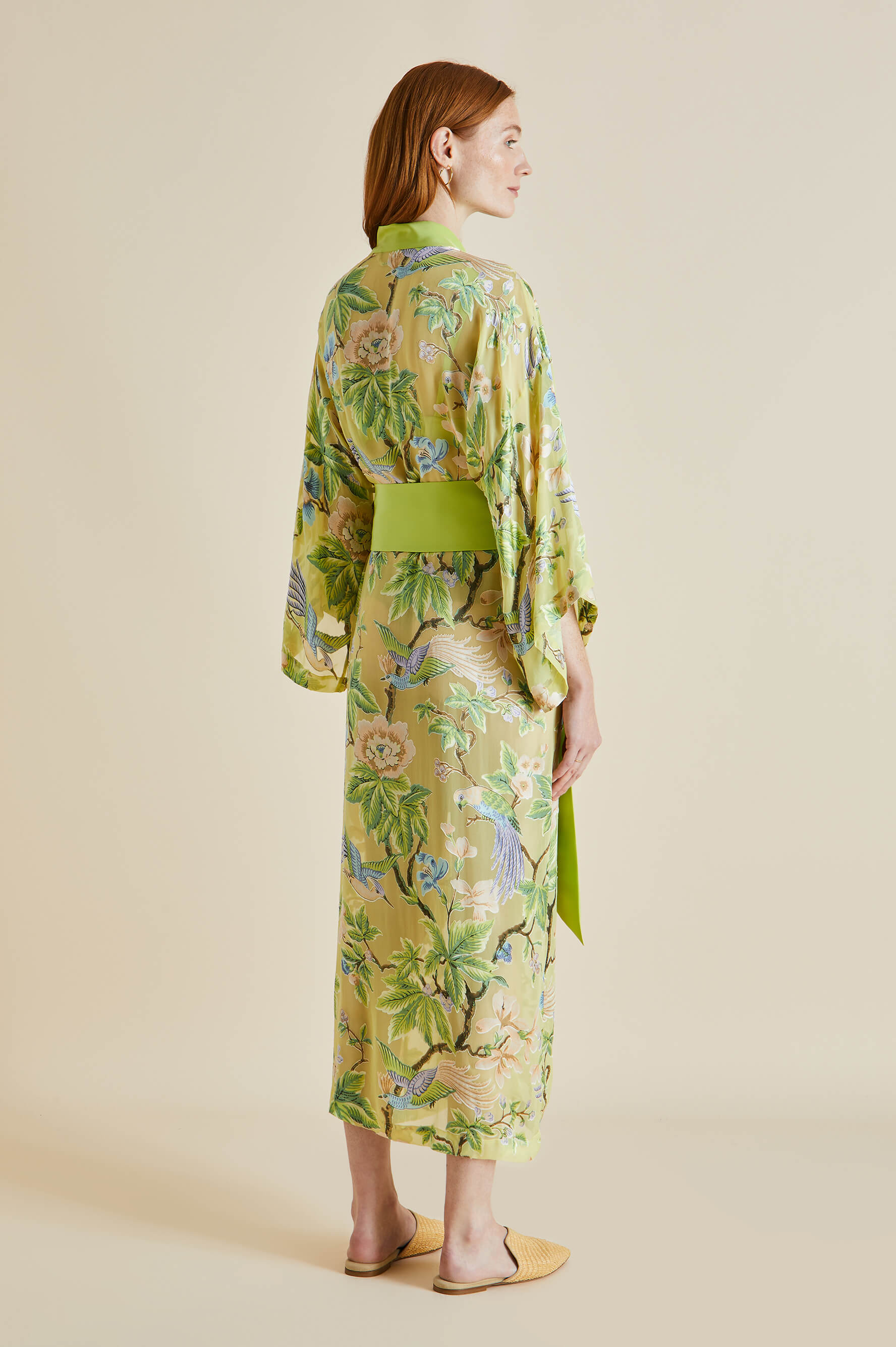Queenie Arcadius Green Floral Silk Devoré Robe