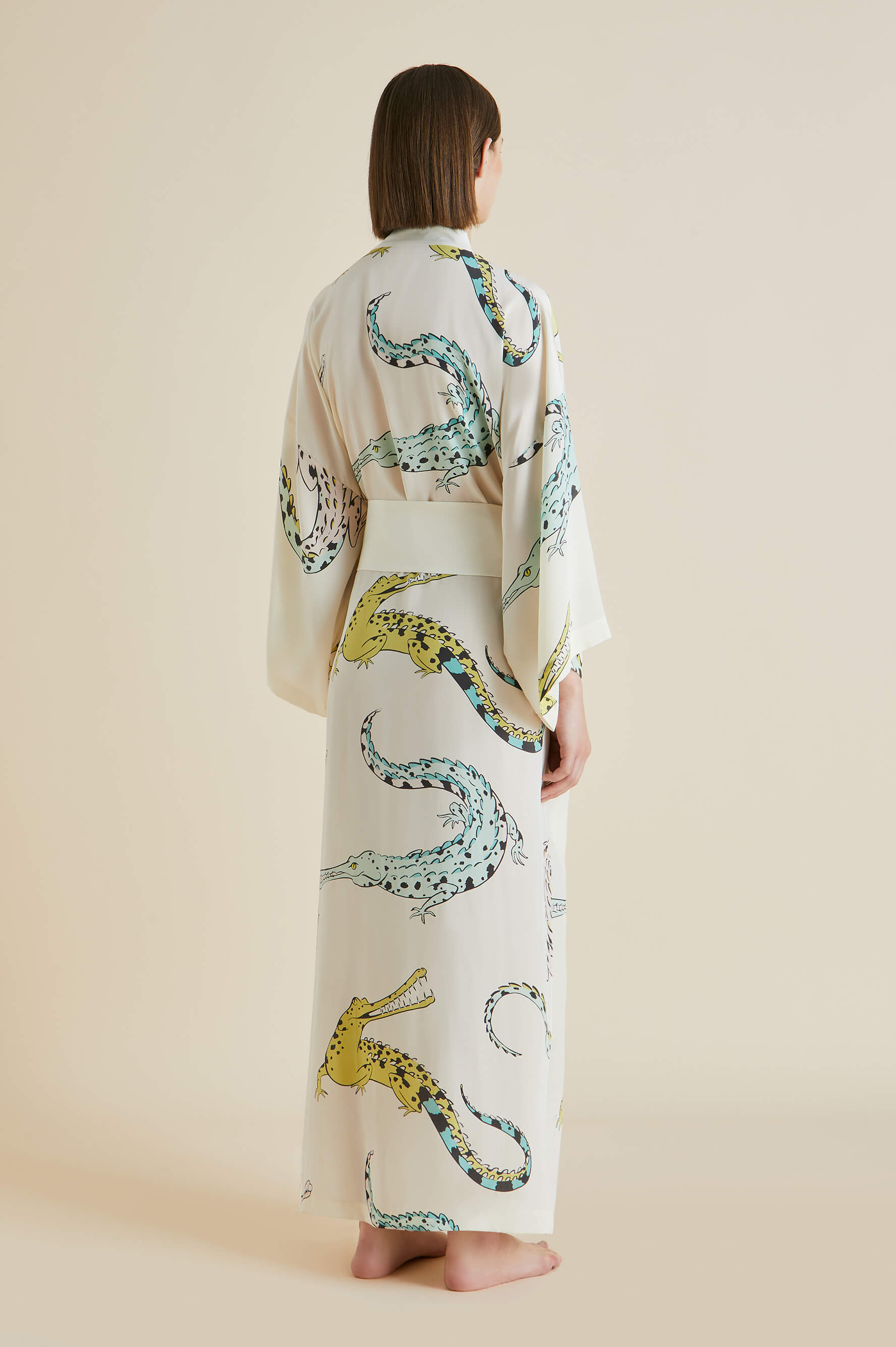 Queenie Cream Crocodile Silk Crêpe de Chine Robe