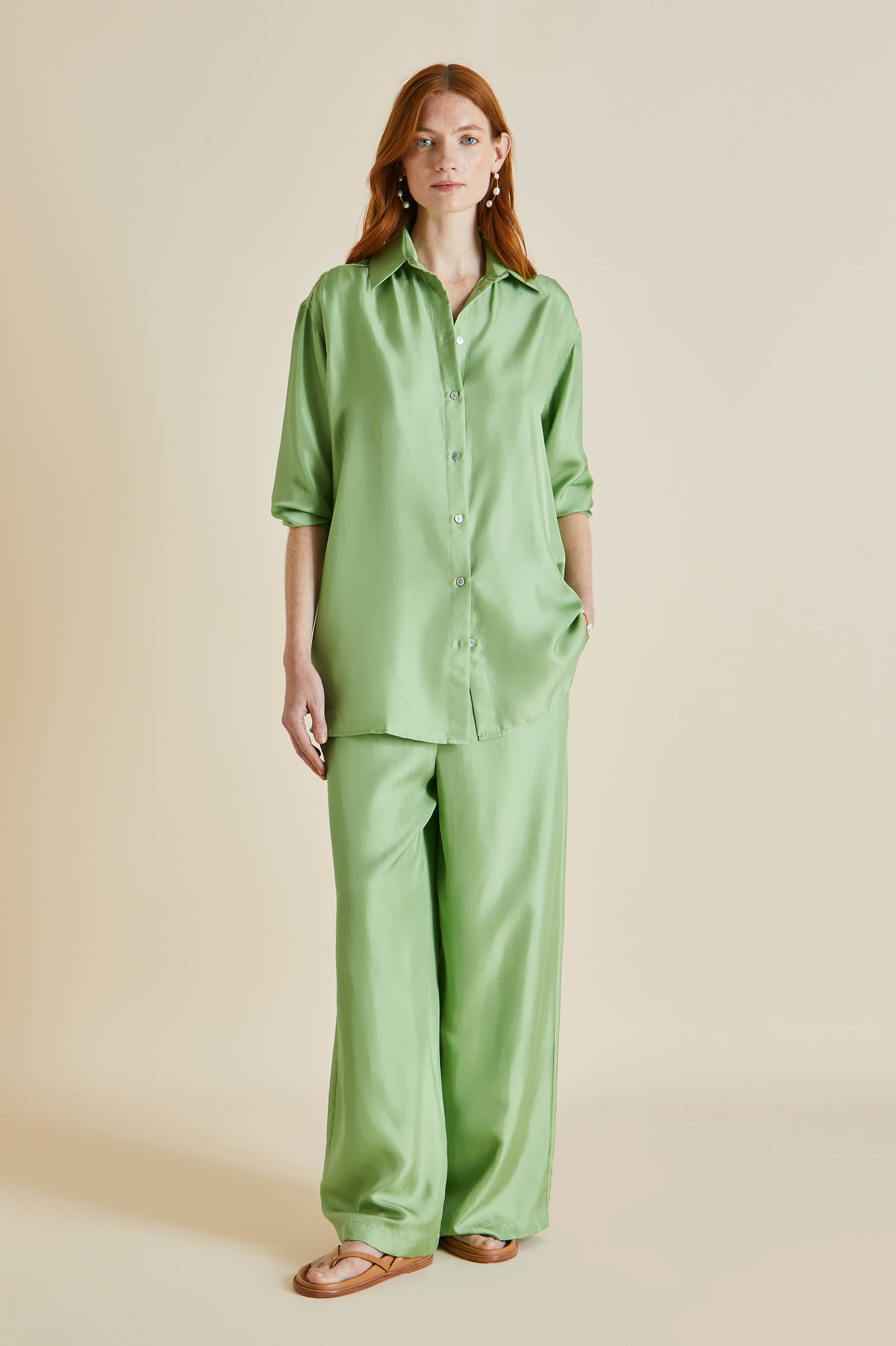 Wolfe Seafoam Green Silk Twill Pajamas