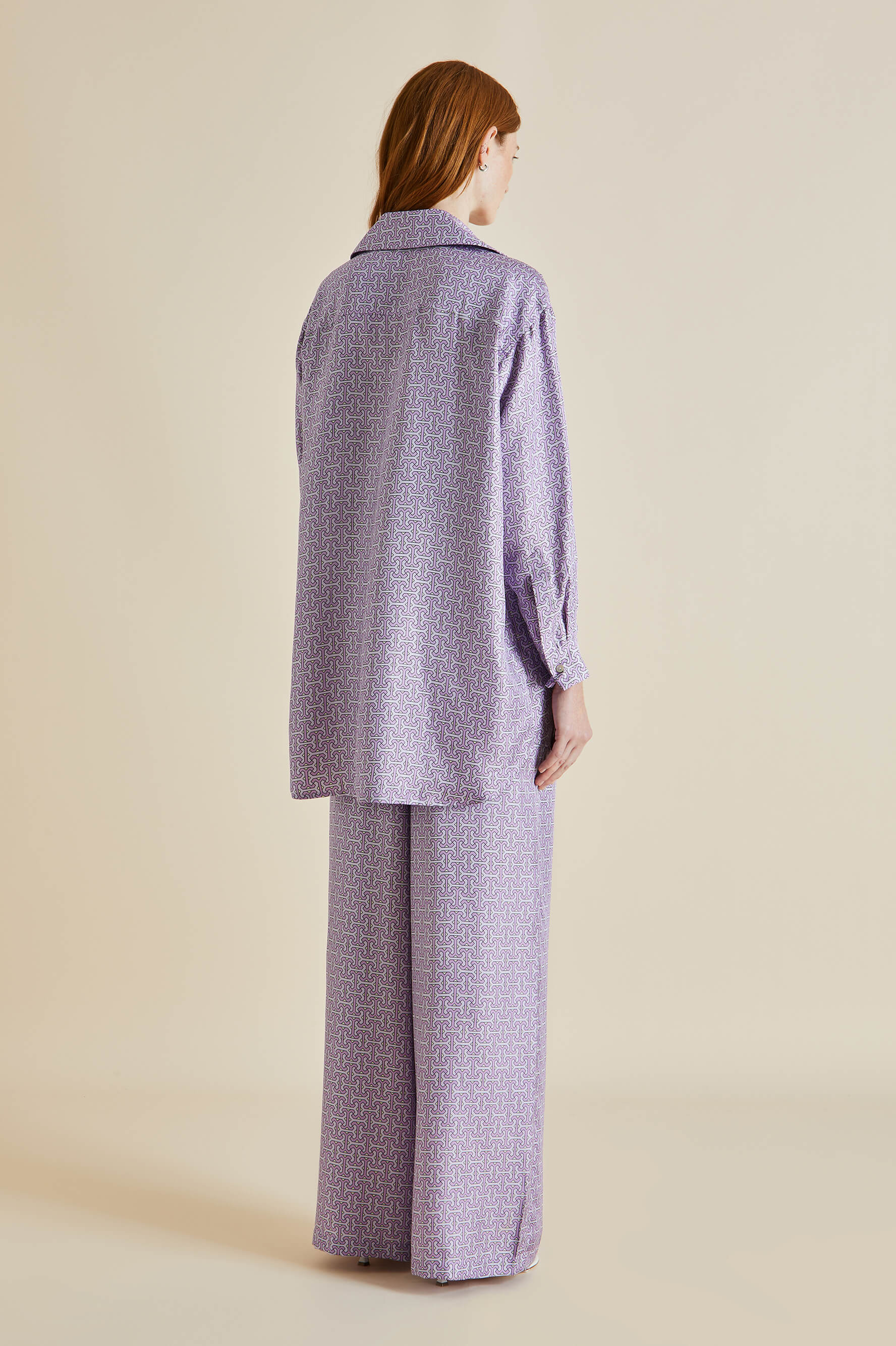 Wolfe Horizon Lilac Geometric Silk Twill Pajamas