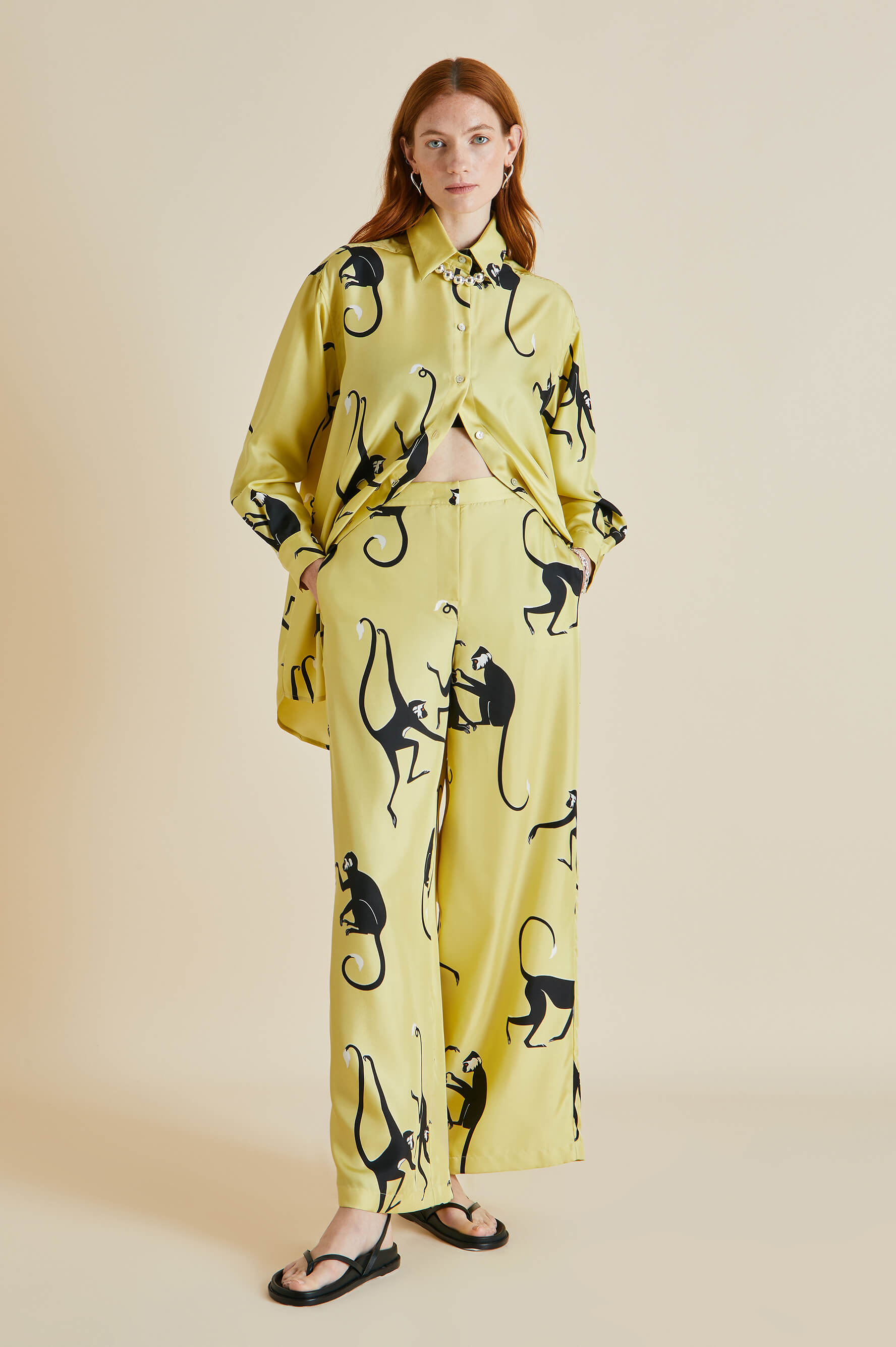 Wolfe Paloma Yellow Monkey Silk Twill Pajamas