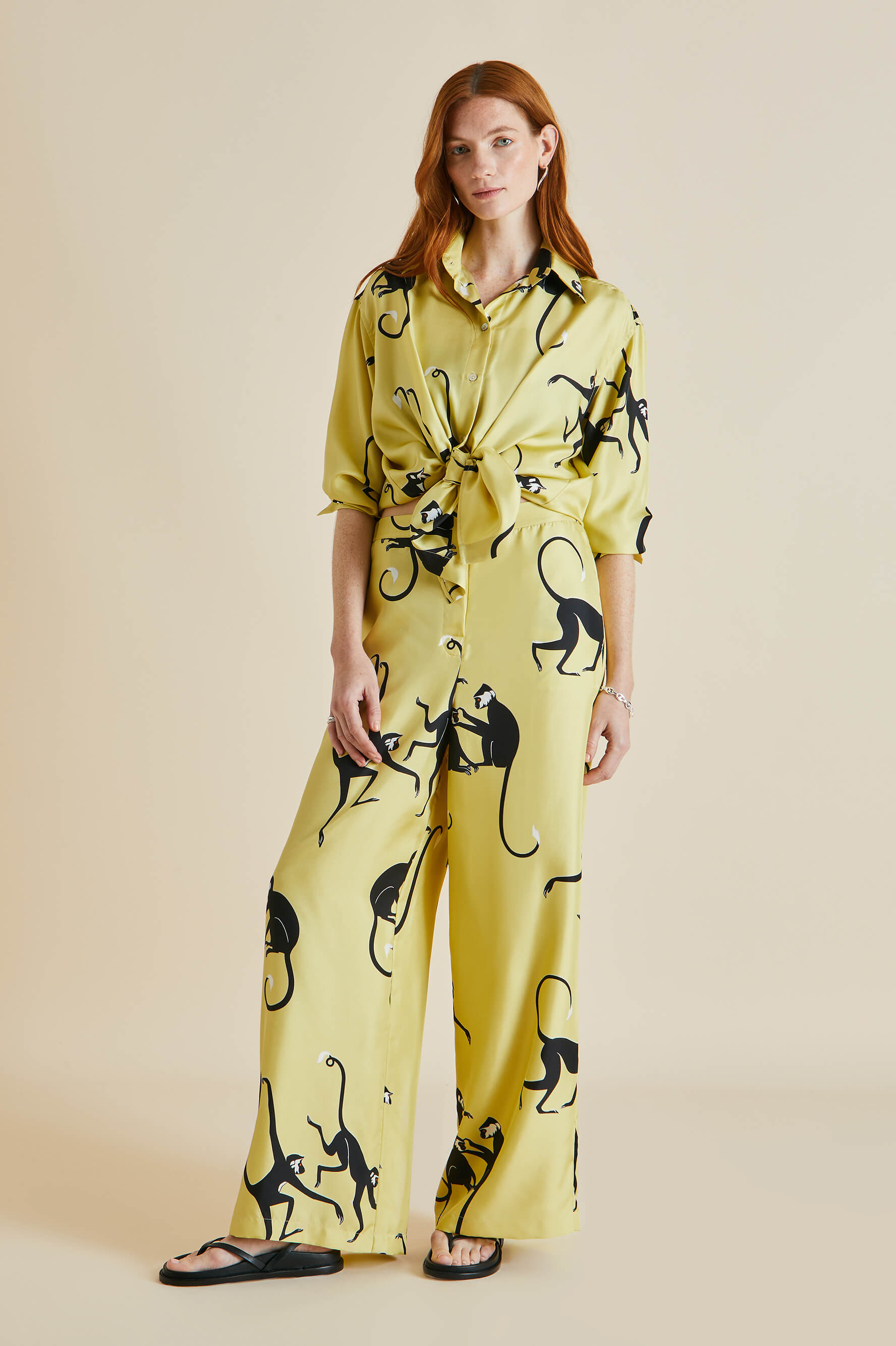 Wolfe Paloma Yellow Monkey Silk Twill Pajamas