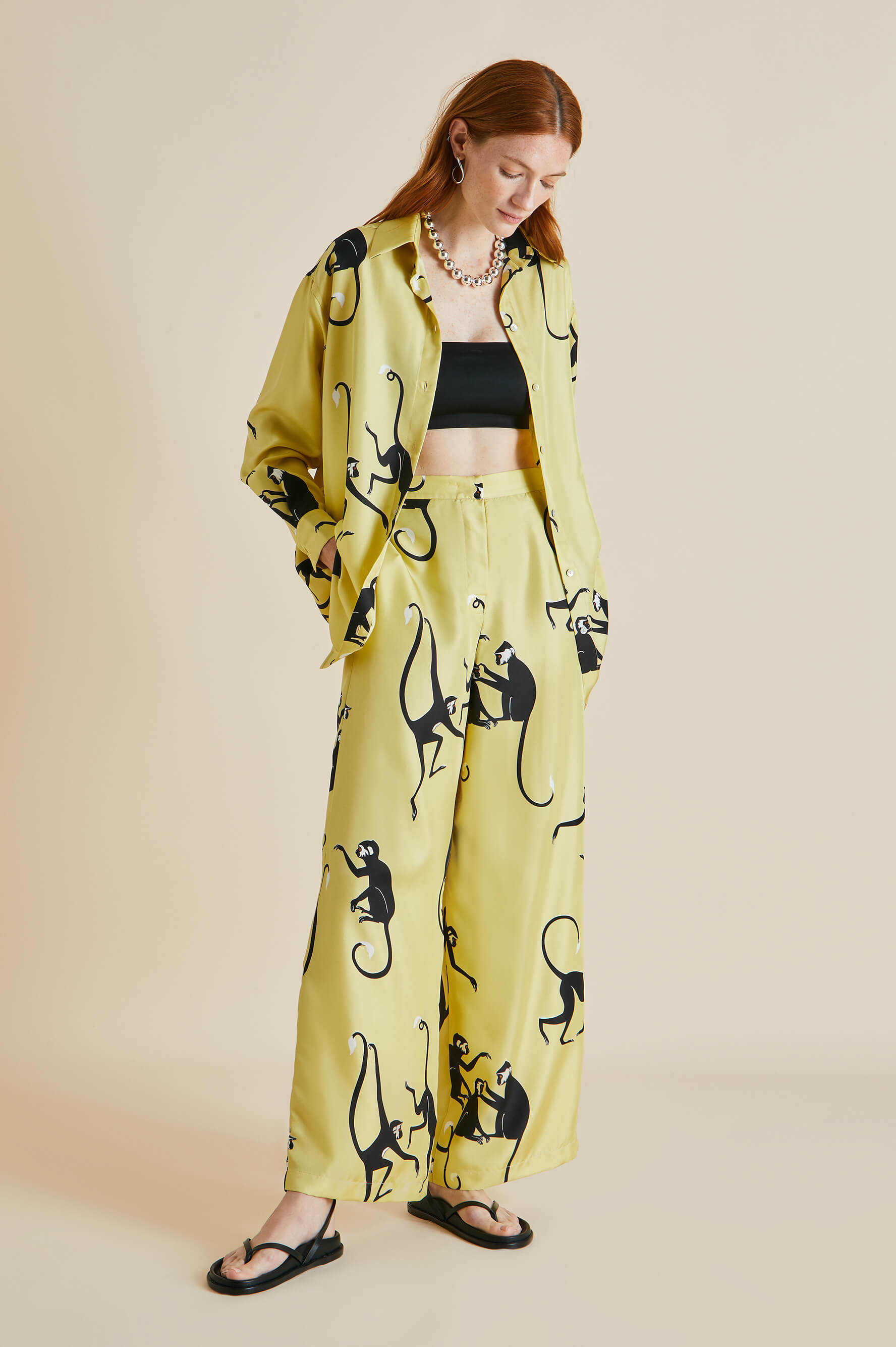 Wolfe Paloma Yellow Monkey Silk Twill Pajamas