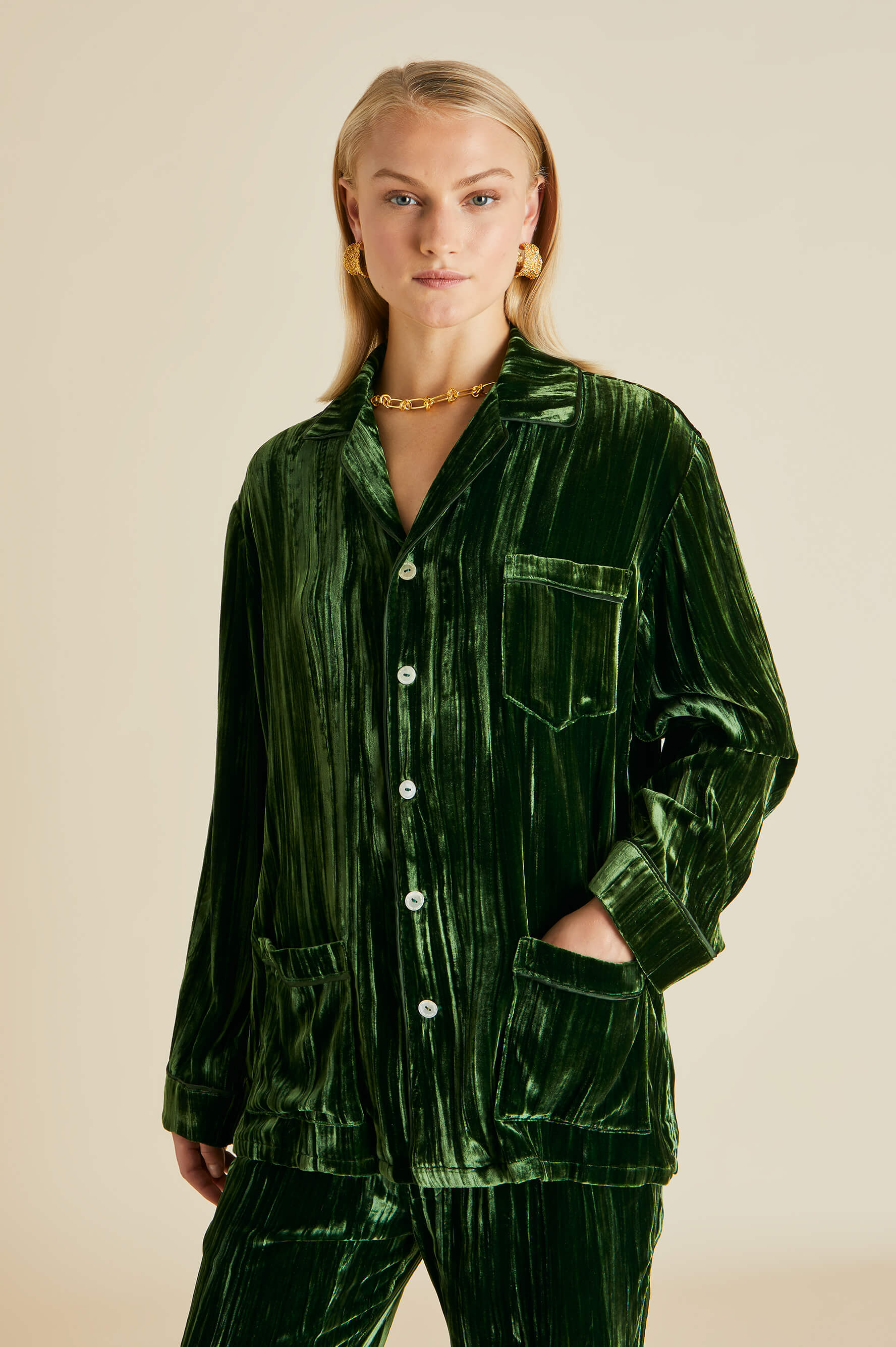 Fable & Eve Pimlico Solid Pyjama Set, Emerald Green at John Lewis & Partners
