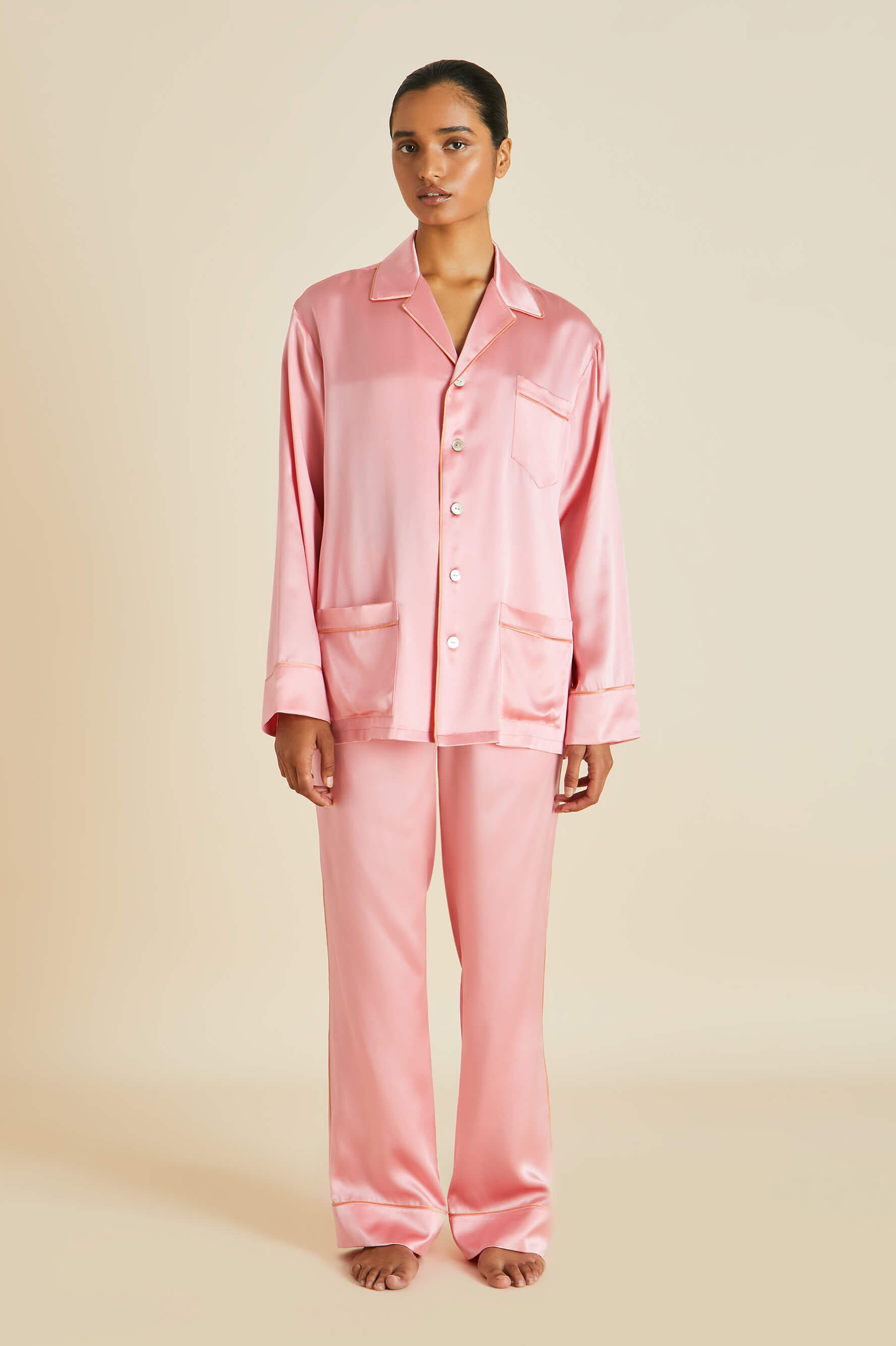 Yves Pink Pajamas in Silk Satin