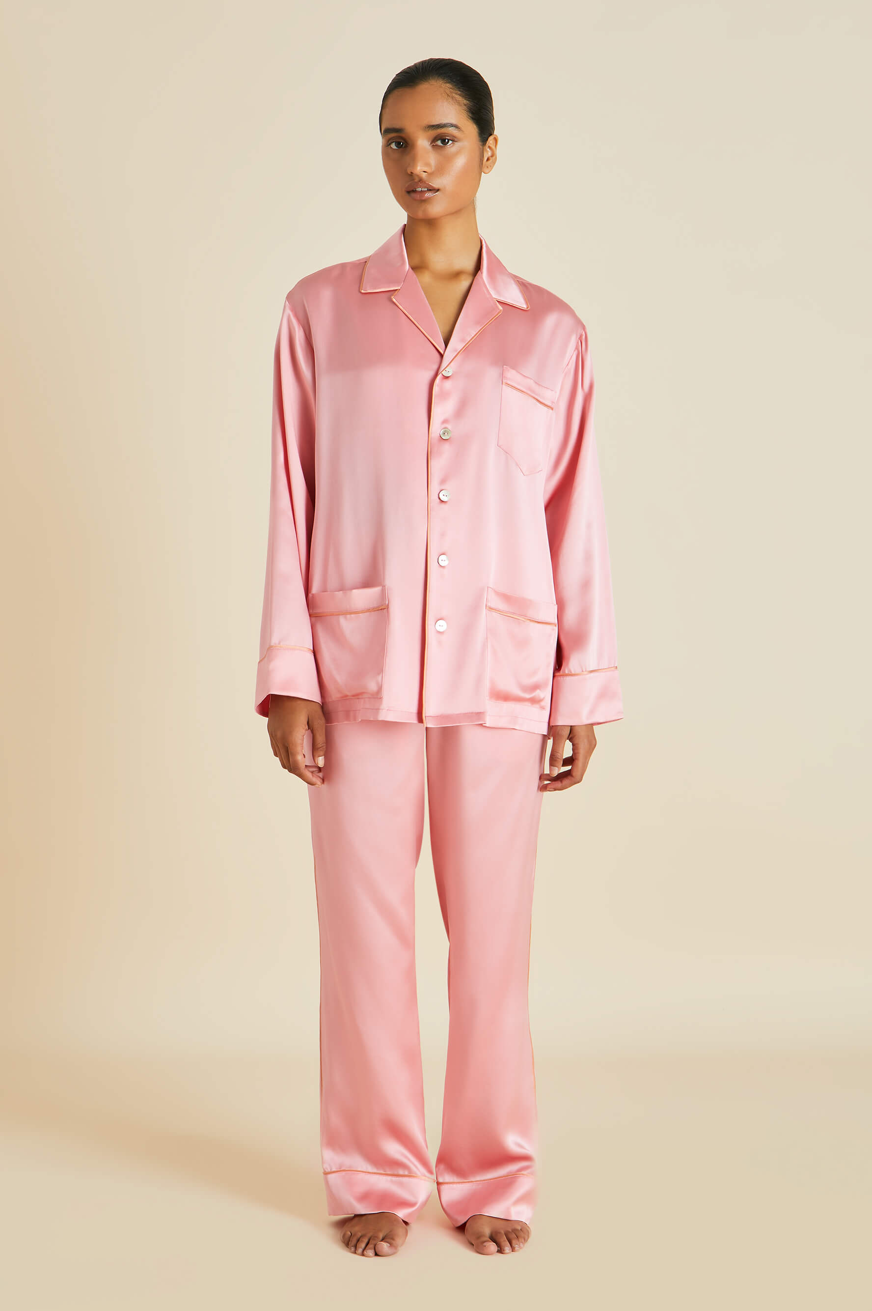 Yves Pink Silk Satin Pajamas