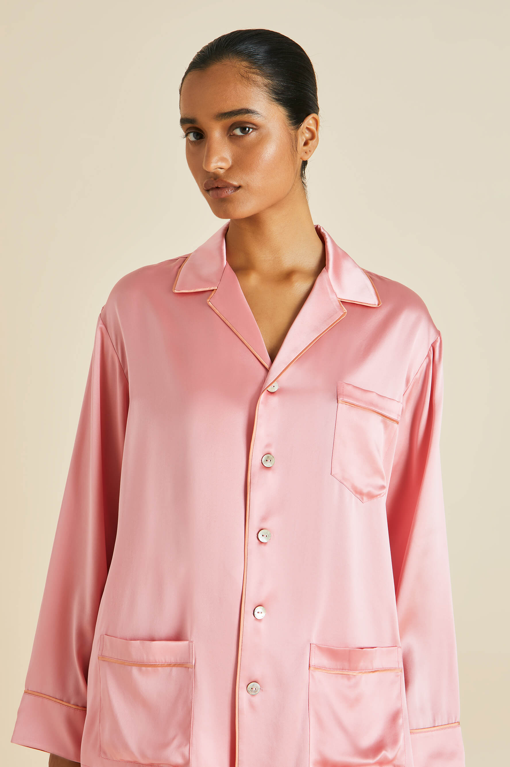 Yves Pink Pajamas in Silk Satin