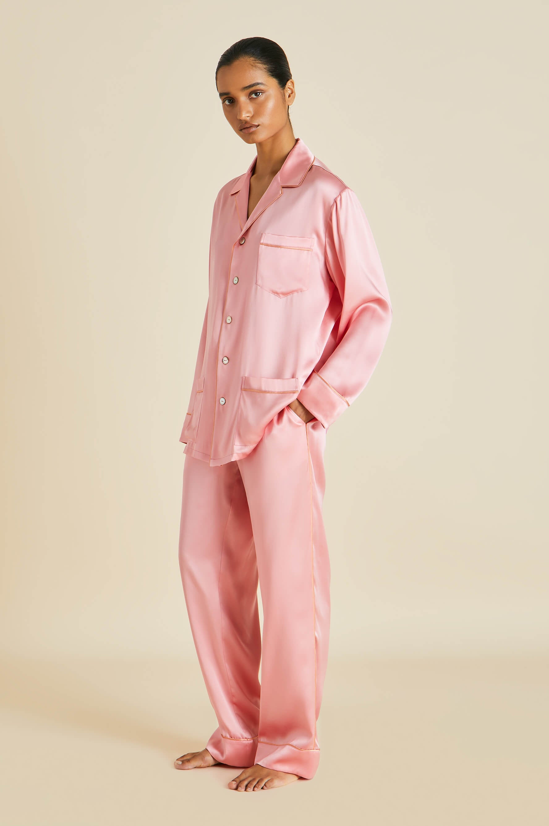 Yves Pink Pajamas in Silk Satin