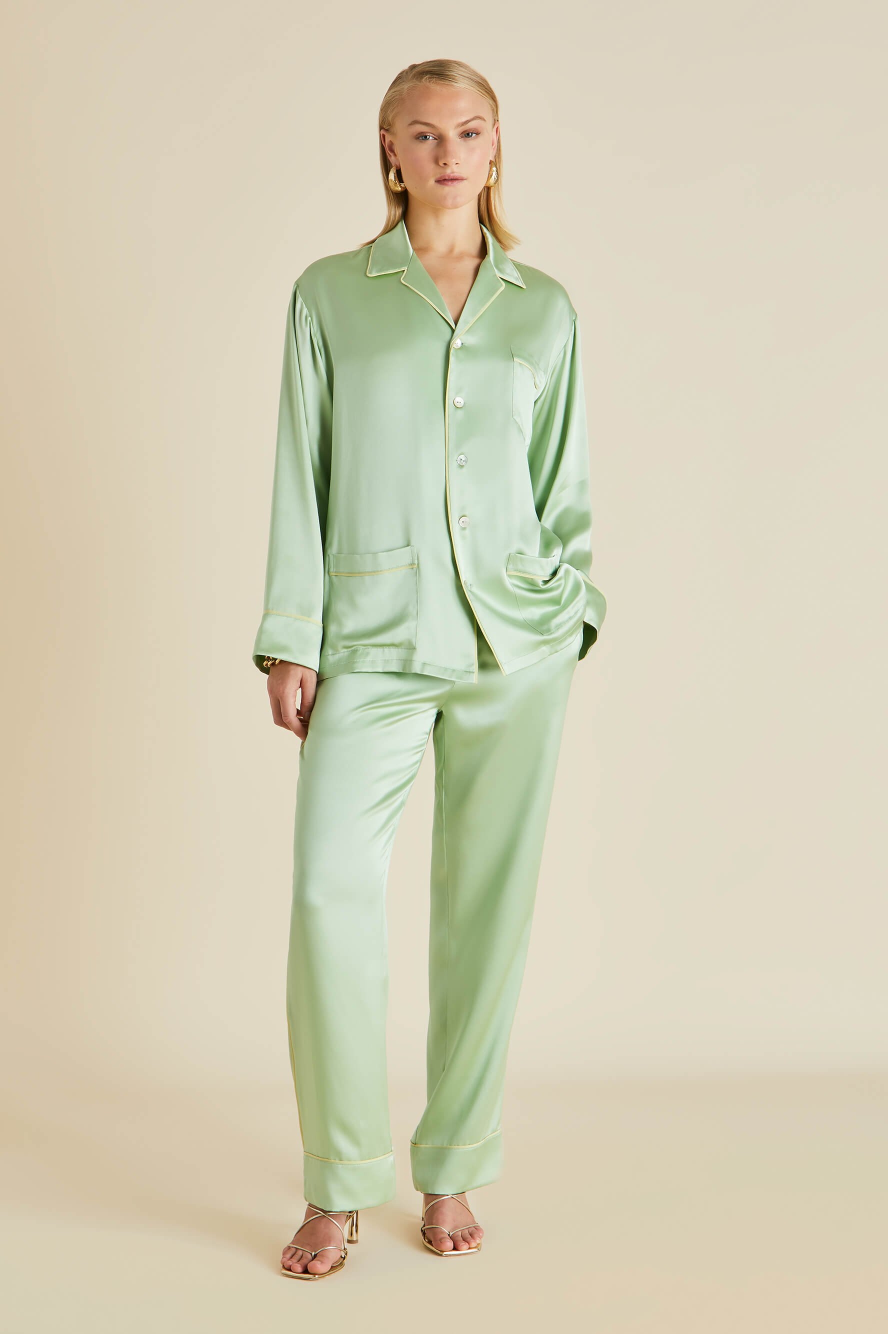 Yves Green Pajamas in Silk Satin