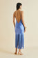 Zoya Blue Fringed Silk Satin Slip Dress