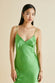 Zoya Parakeet Green Fringed Silk Satin Slip Dress