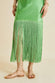 Zoya Parakeet Green Fringed Silk Satin Slip Dress