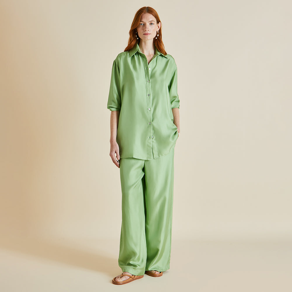 Olivia von Halle | Wolfe Green Silk Satin Pajama Set